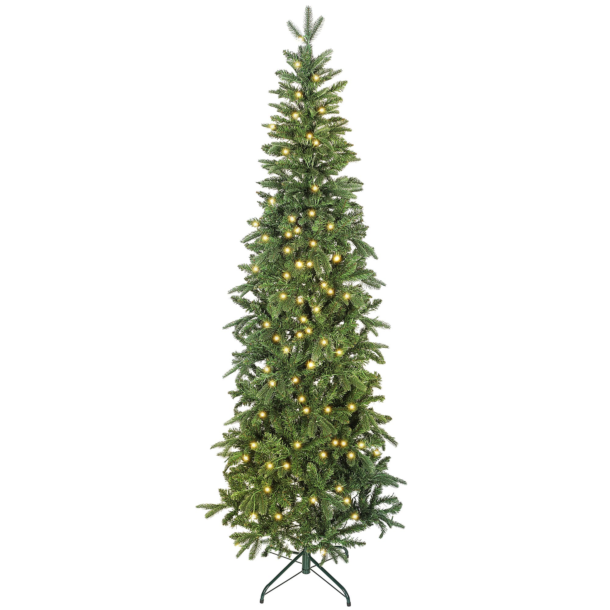 HOMCOM Sapin de Noël artificiel 210 cm, arbre de Noël slim avec 300 lumières 8 modes d'éclairage 826 branches articulées, vert