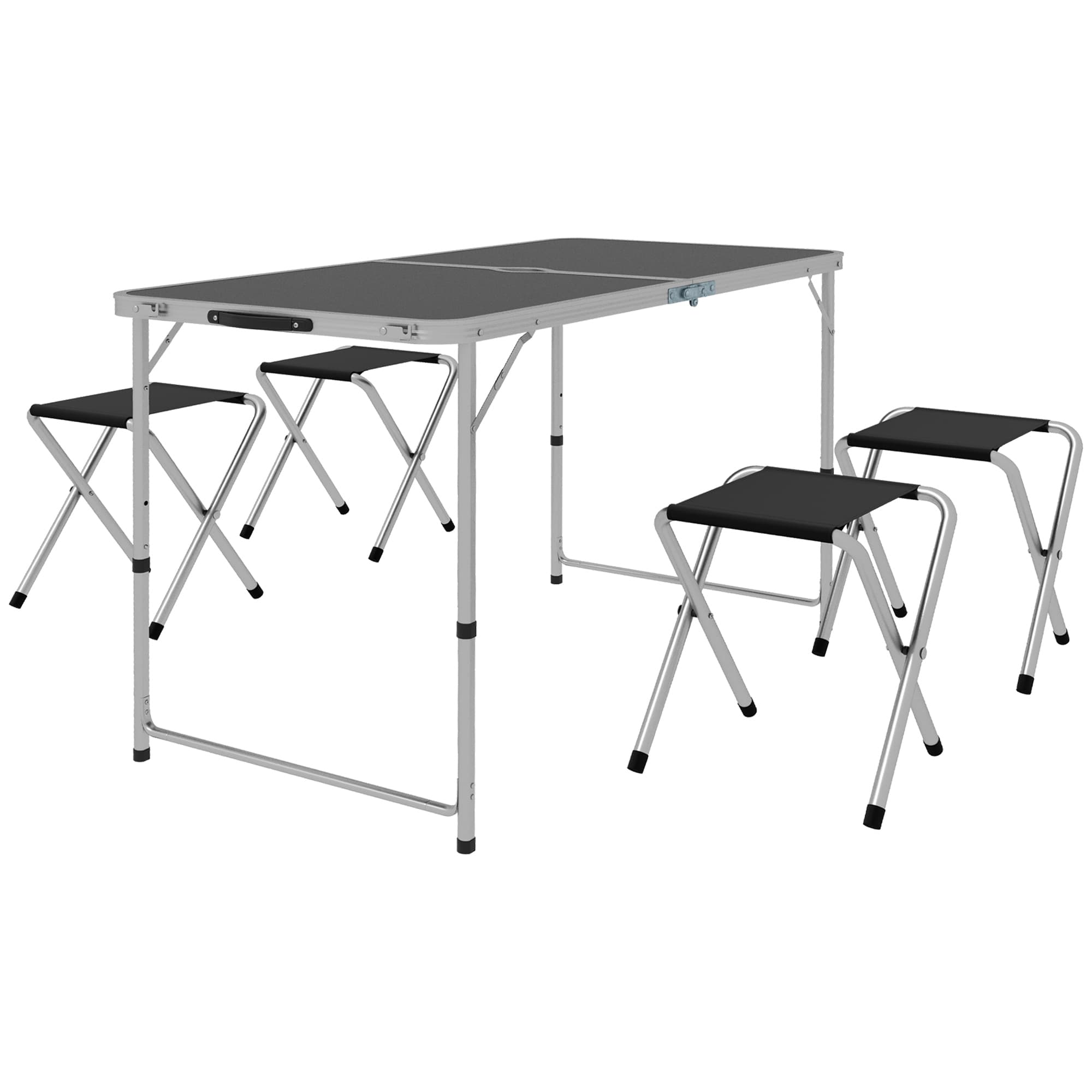 Outsunny Ensemble table et chaise de camping, Table de Camping avec 4 chaises Pliantes, 120x60x55-70cm Gris foncé