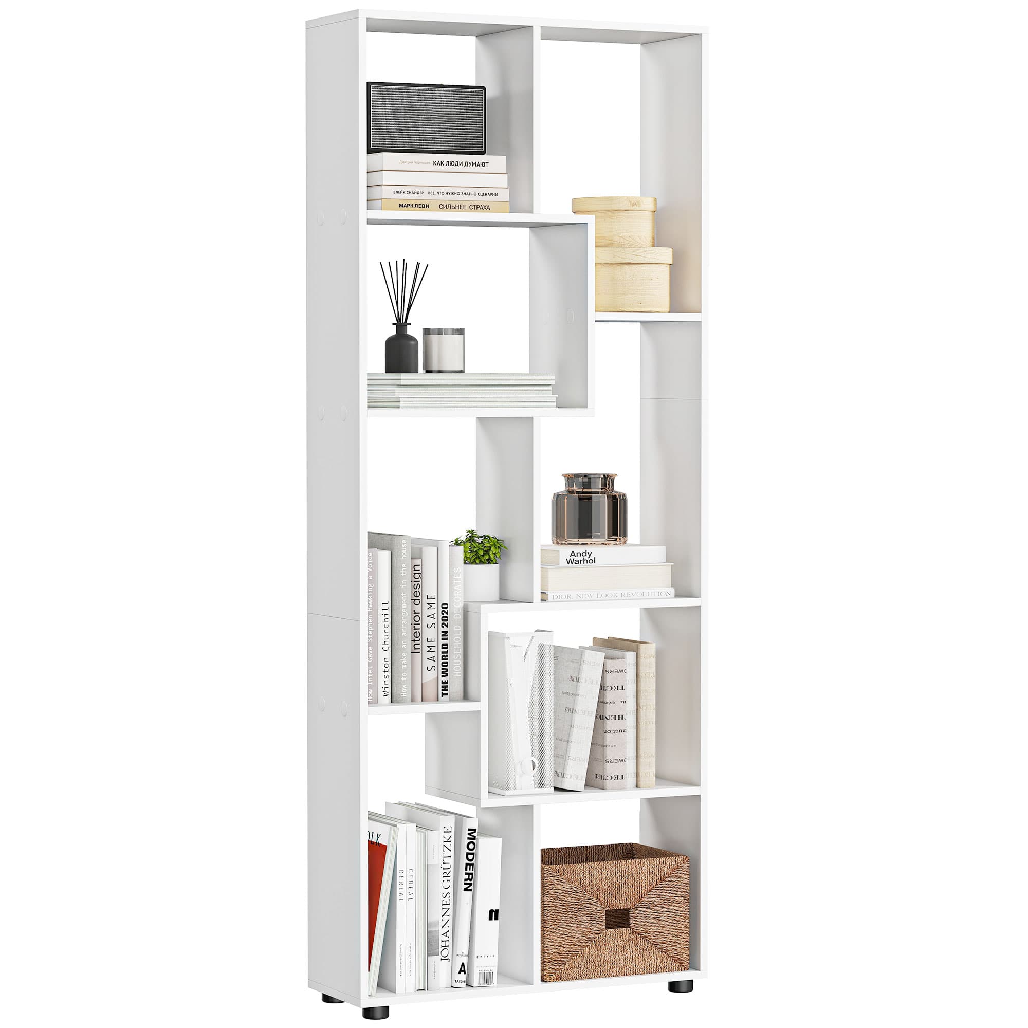 HOMCOM Bibliothèque étagère zig zag design contemporain 70L x 24l x 178H cm panneaux particules blanc
