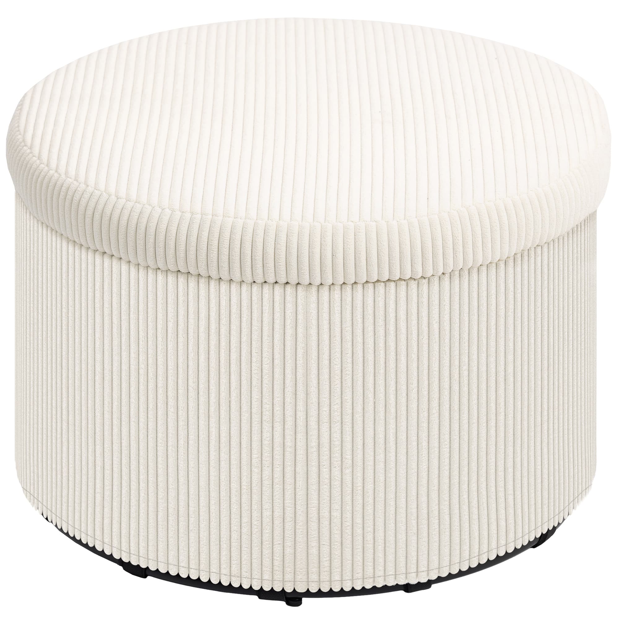 HOMCOM Pouf coffre rangement, tabouret rond, pouf repose-pieds en velours côtelé, charge 120 Kg, Ø 60 x 41 cm, beige