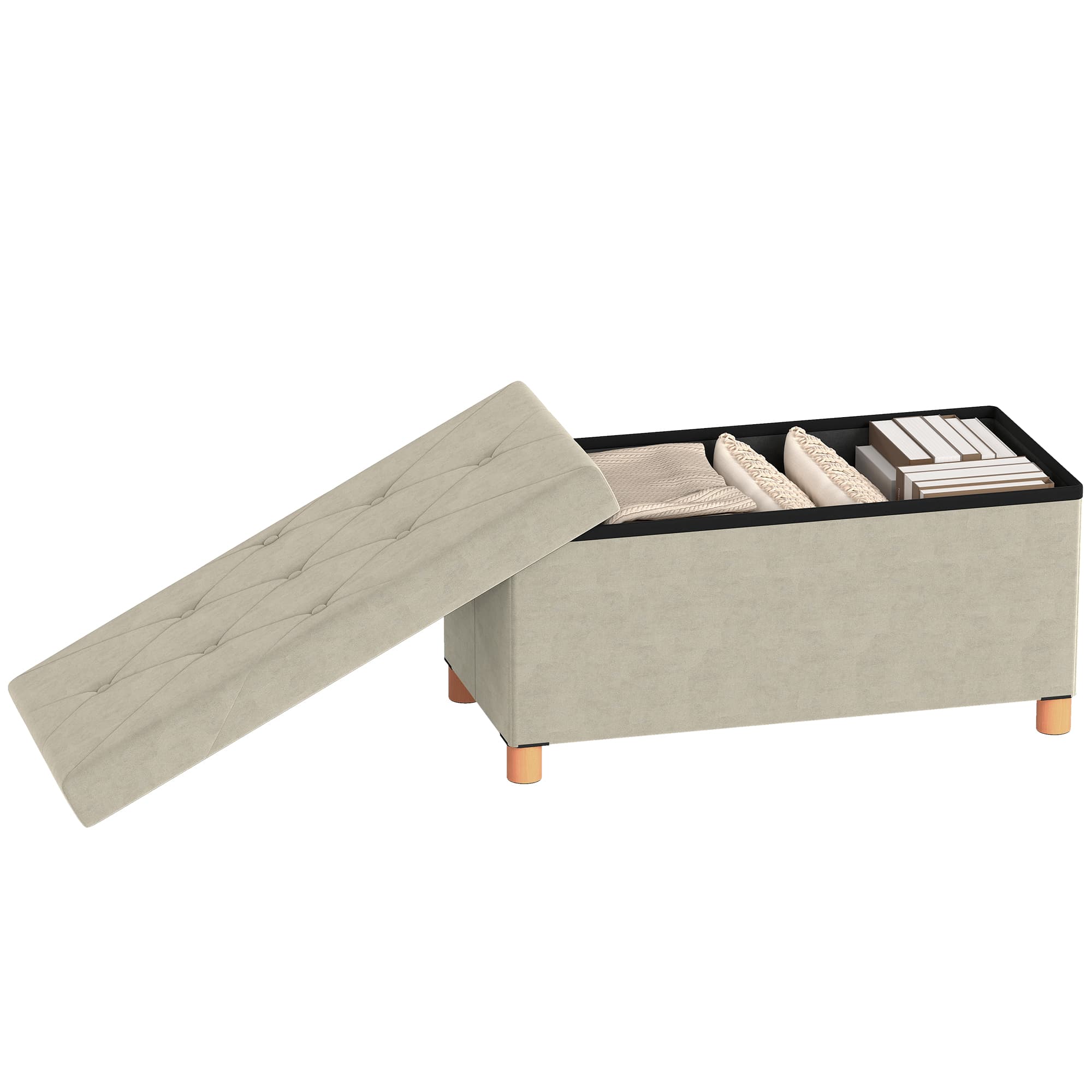 HOMCOM Banc de rangement bout de lit pliable volume 67 L capacité de charge 120 kg avec couvercle 76L x 38l x 38H cm crème