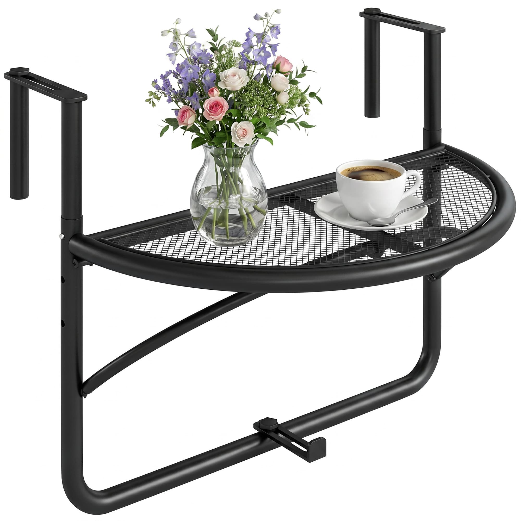 Outsunny Table Suspendue pour Balcon Hauteur Réglable 3 Niveaux Métal Époxy 60 x 45 x 50 cm Noir