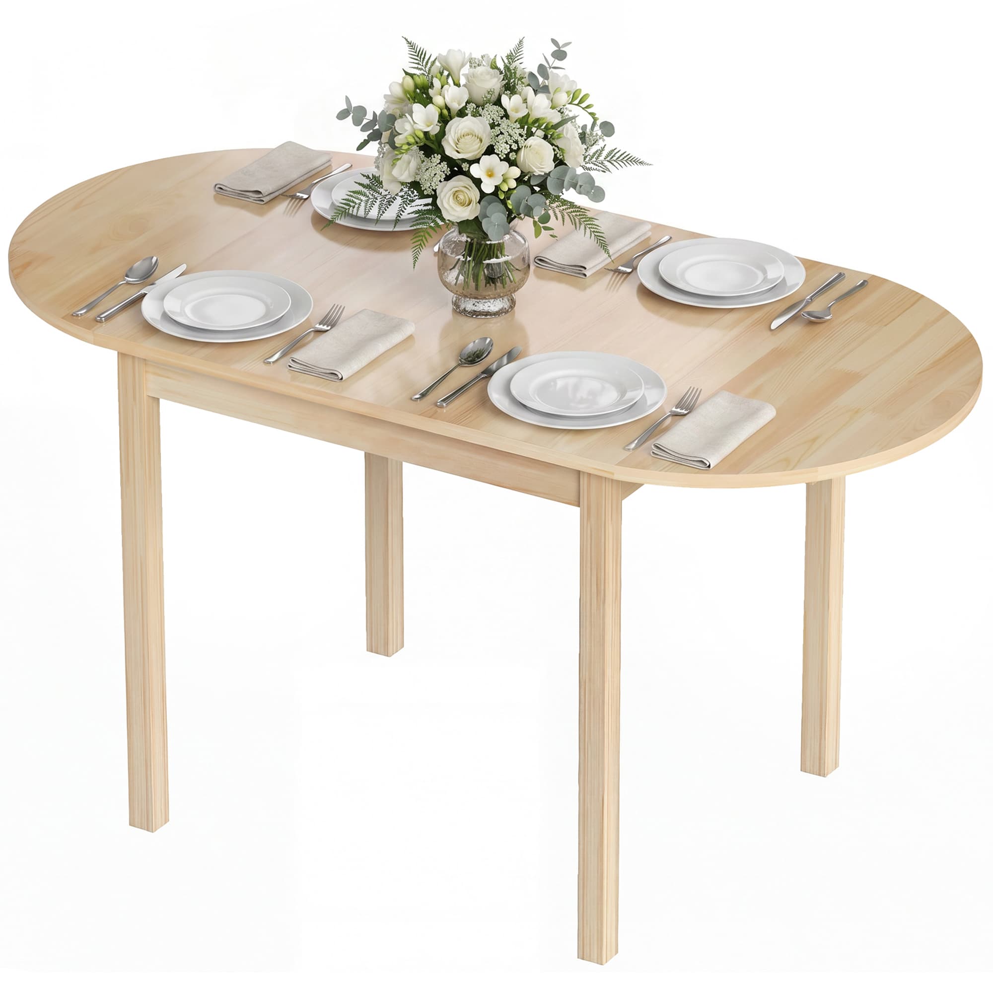 HOMCOM Table de salle à manger pliante ovale en bois massif 2 abattants peu encombrante 140L x 70l x 75H cm