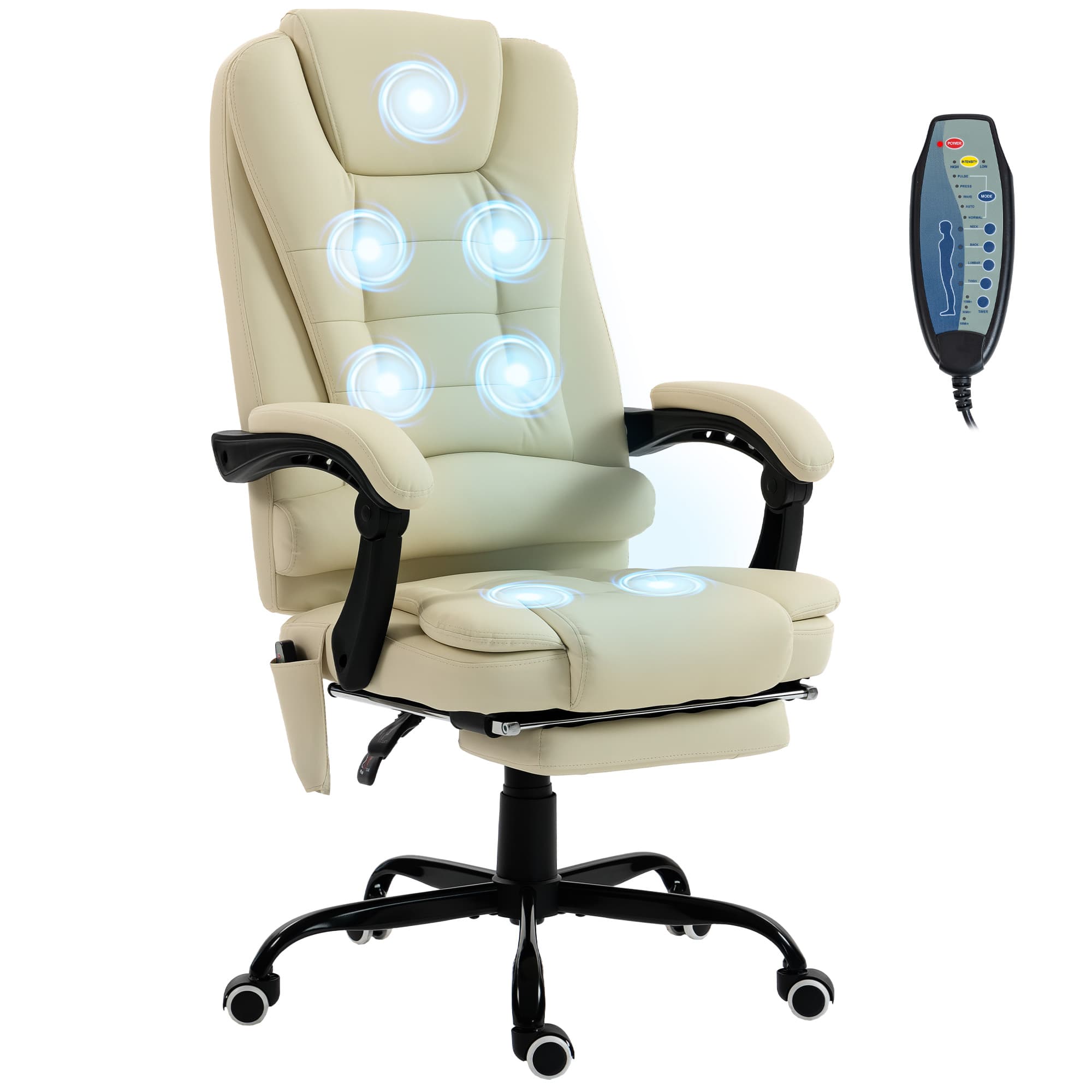 Vinsetto Fauteuil de bureau massant, chaise de bureau avec hauteur réglable, dossier inclinable et télécommande filaire, beige
