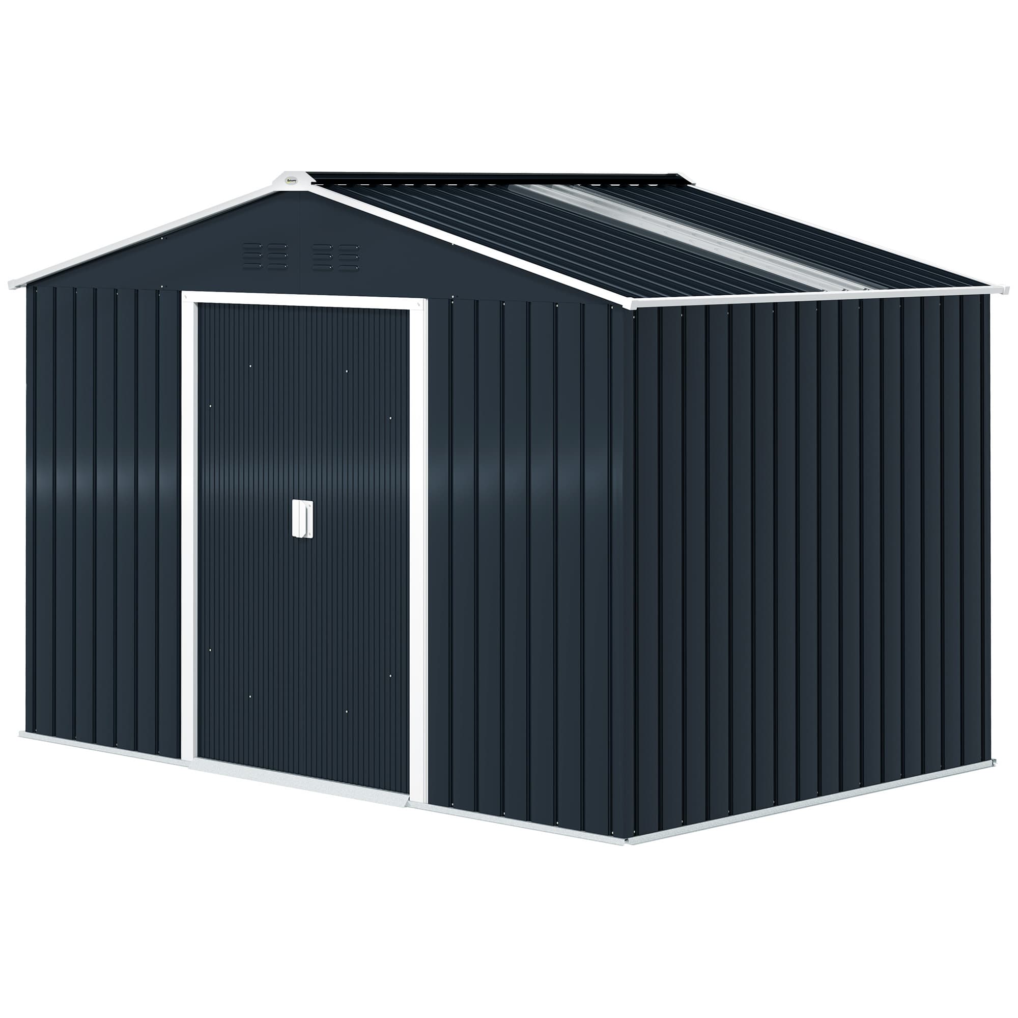 Outsunny Abri de jardin 5,4 m2 2,77 x 1,95 x 1,92 m fondation incluse porte coulissante ventilations tôle acier, gris foncé