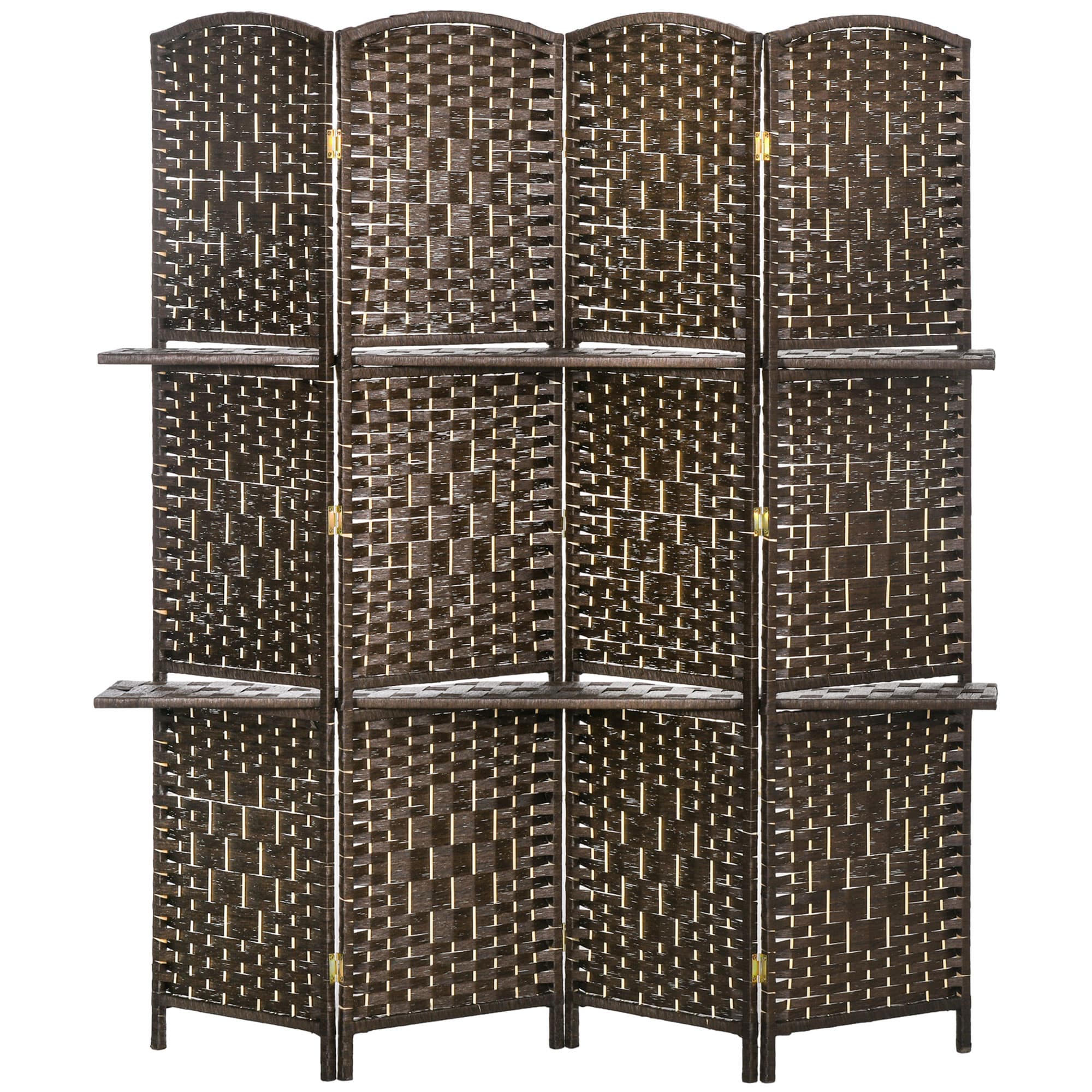 HOMCOM Paravent séparateur de pièce 4 panneaux 160 x170 cm avec 2 étagères, pliable, en bois