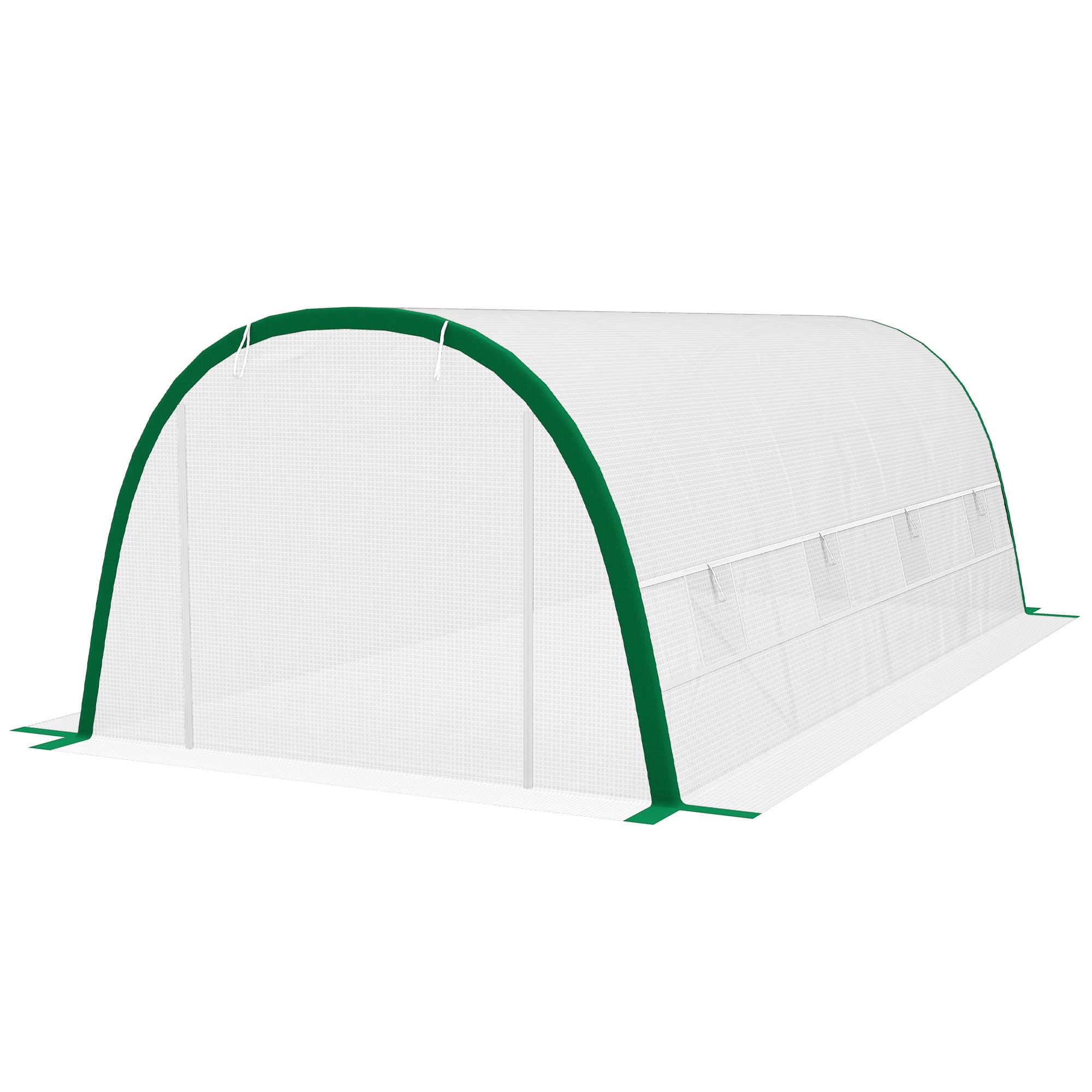 Outsunny Serre de Jardin Tunnel 18 m2 dim. 6L x 3l x 2H m - 8 fenêtres, Porte zippée Enroulable, Acier galvanisé, bâche PE, Blanc