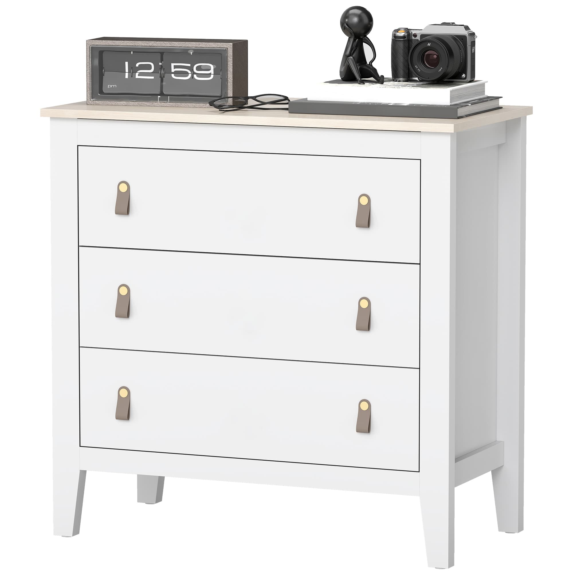 HOMCOM Commode 3 tiroirs meuble de rangement style contemporain avec poignées en polyuréthane, 80 x 40 x 78,5 cm, blanc