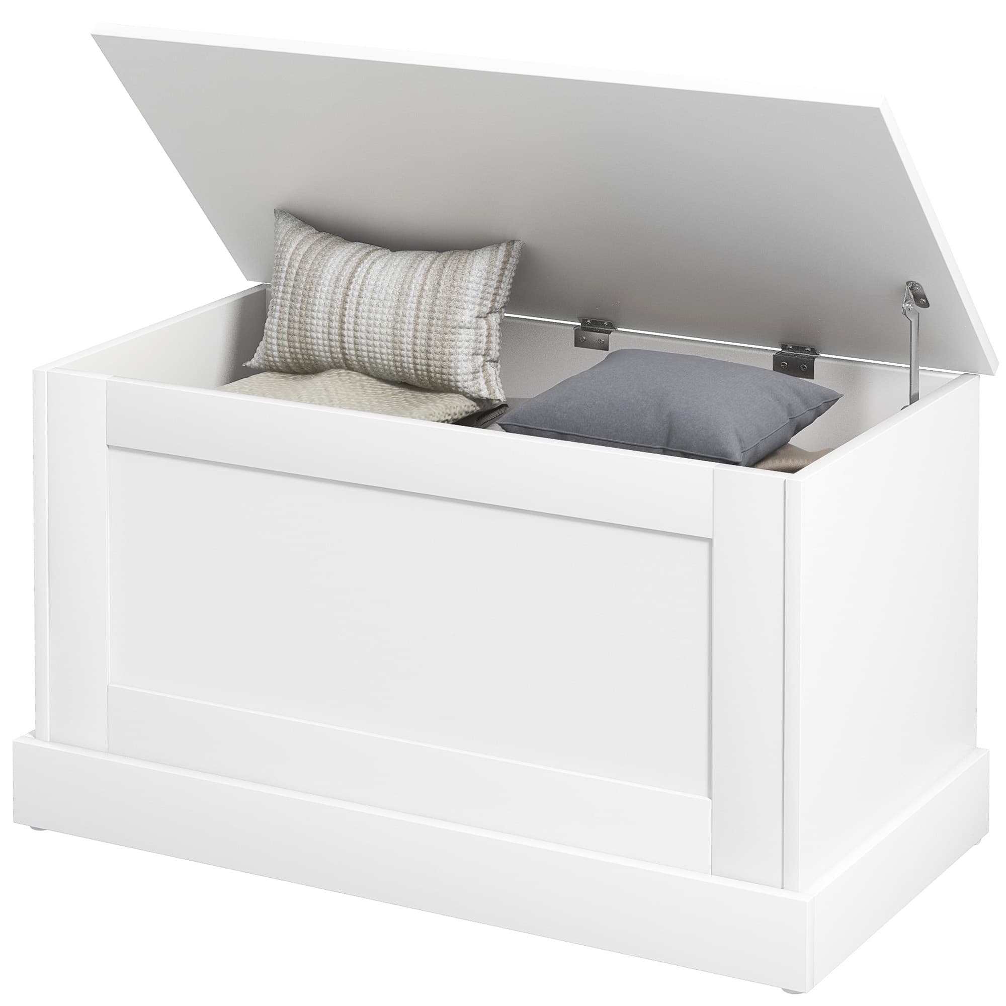 HOMCOM Coffre de rangement, coffre à jouets, avec charnière de sécurité, pour salon, en bois, 80 x 40 x 45 cm, blanc