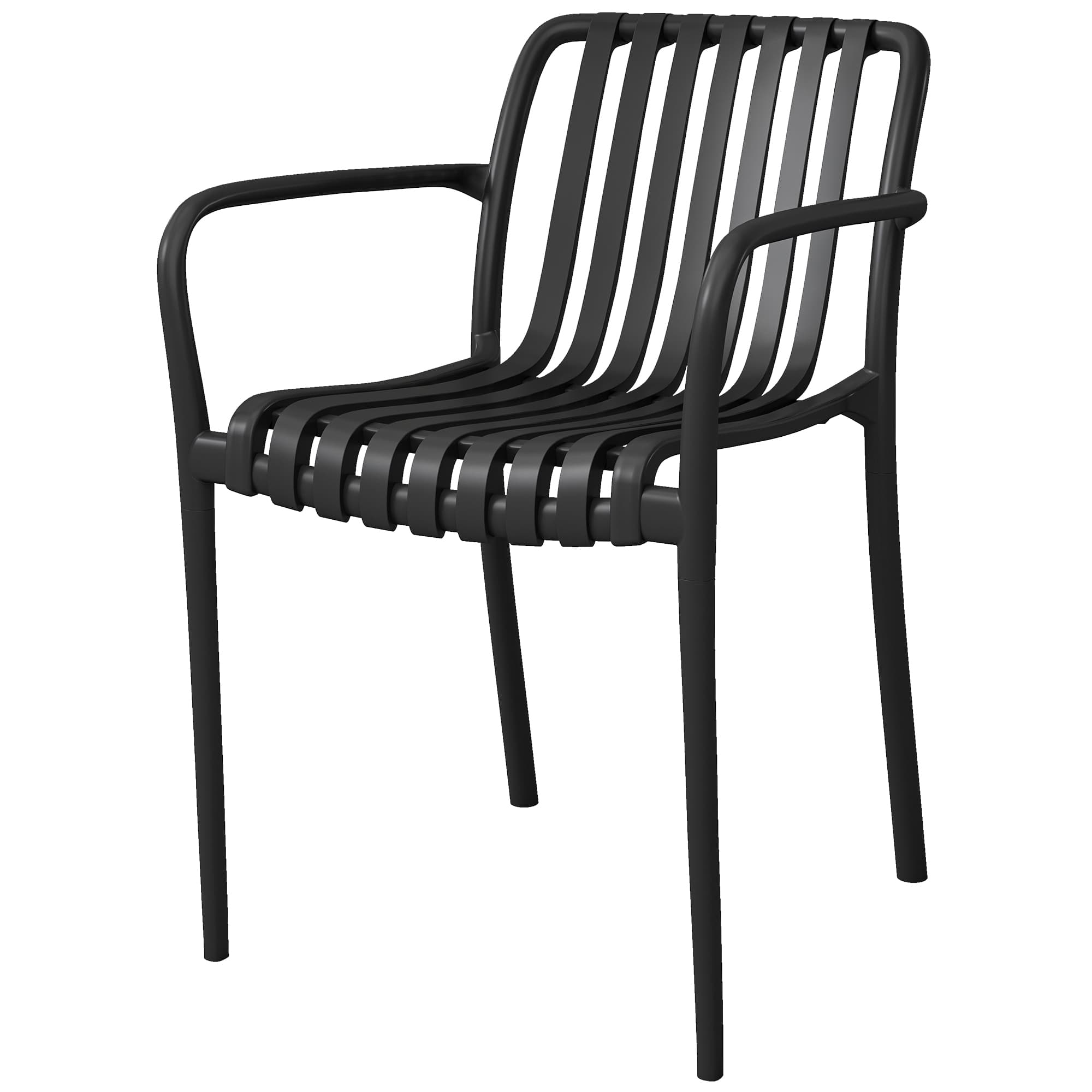 Outsunny Lot de 4 Chaises de Jardin Empilables avec Dossier Incurvé et Accoudoirs, pour Piscine Terrasse, 55x58,5x81,5cm, Noir