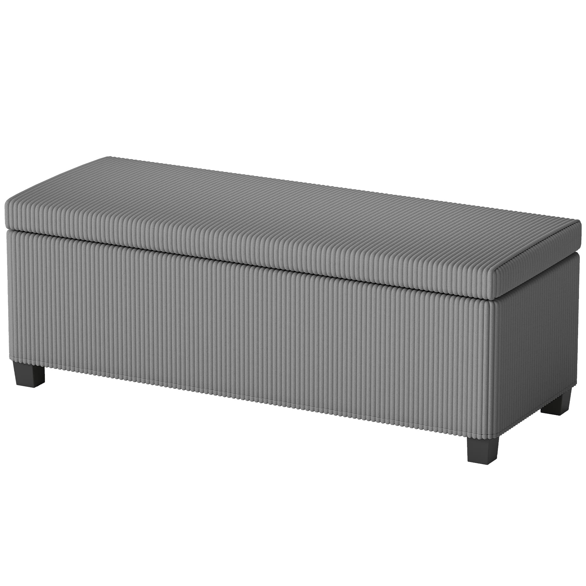 HOMCOM Banc de rangement bout de lit en velours côtelé avec couvercle, pour salon, chambre, entrée, 112 x 42 x 40 cm, gris