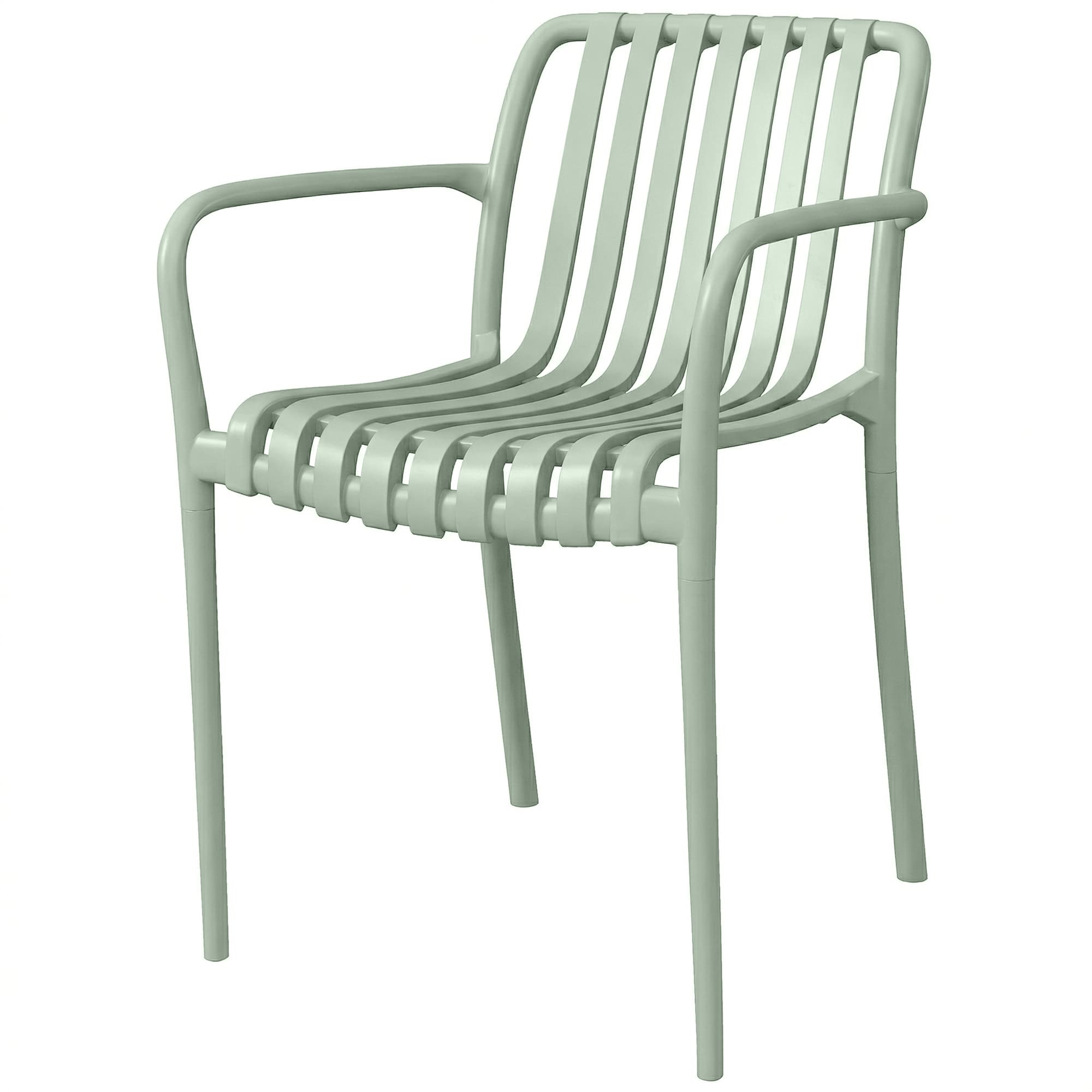 Outsunny Lot de 4 Chaises de Jardin Empilables en Polypropylène Anti-UV Accoudoirs et Dossier à Lattes Ergonomique Gris Vert