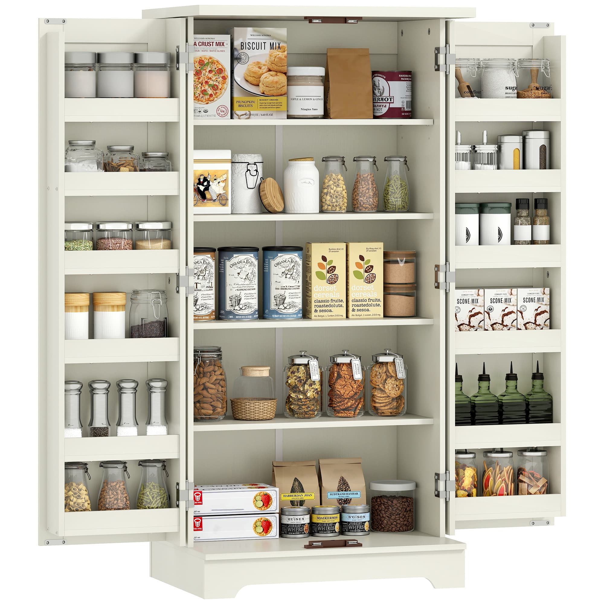 HOMCOM Buffet cuisine armoire de cuisine 5 niveaux avec portes et étagères réglables 60l x 40P x 120H cm grain de bois crème