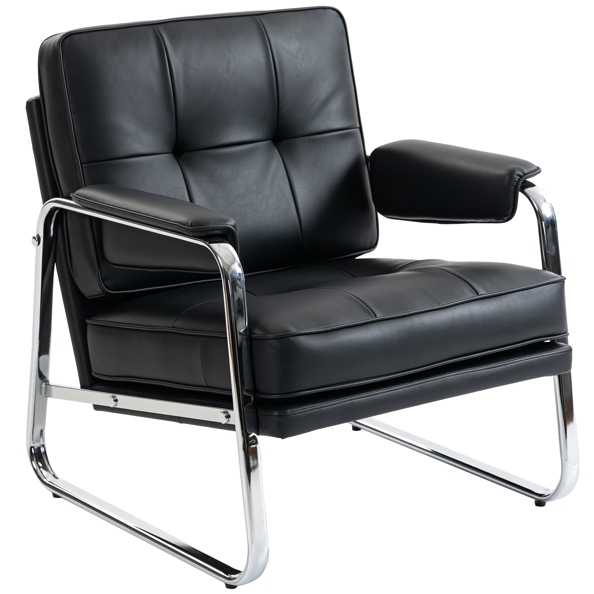 HOMCOM Fauteuil en cuir PU, fauteuil d'appoint à assise large, mousse haute densité, rembourrage épais, montage facile, noir