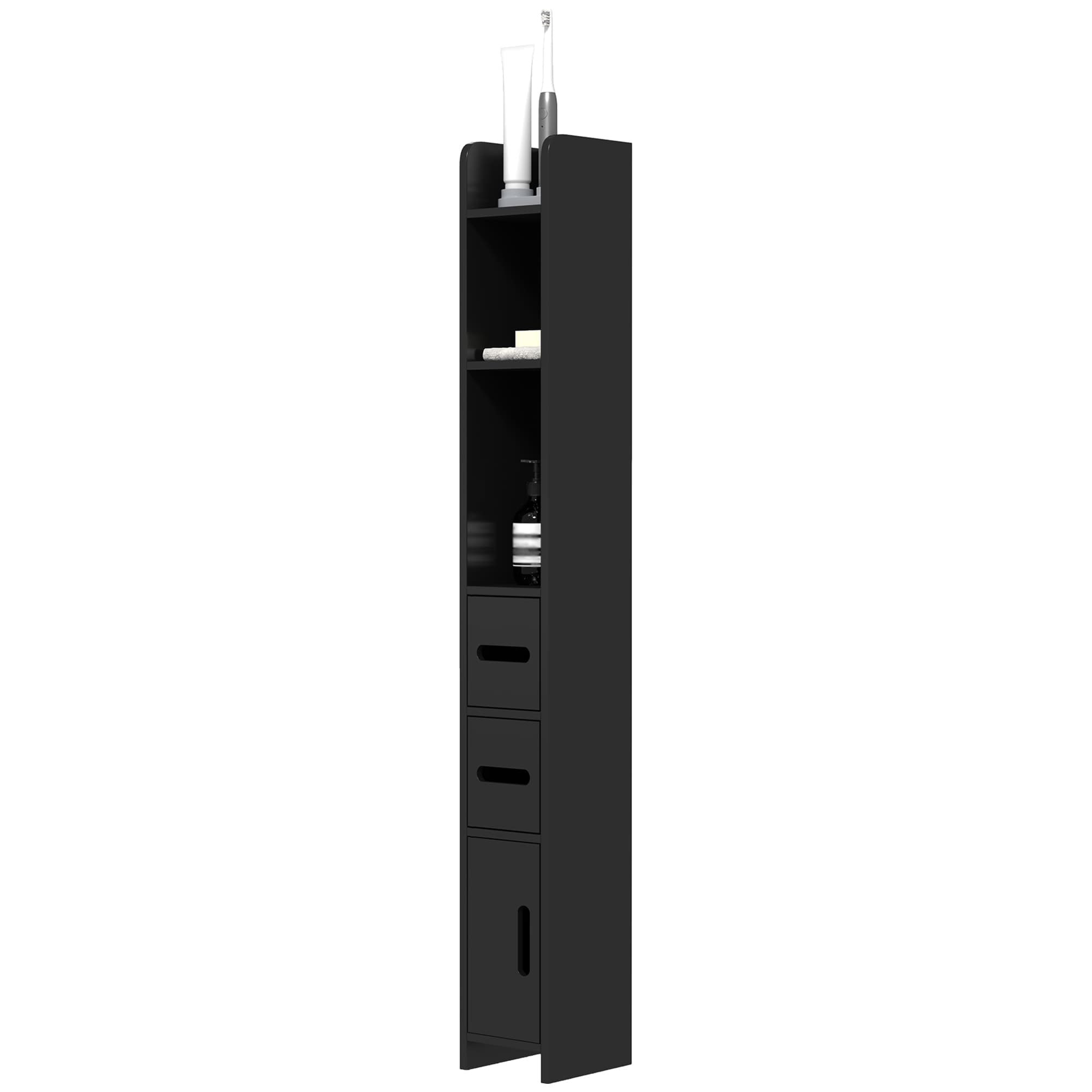 kleankin Meuble colonne de salle de bain armoire toilette haute avec étagères et placards - 15 x 17 x 120 cm noir