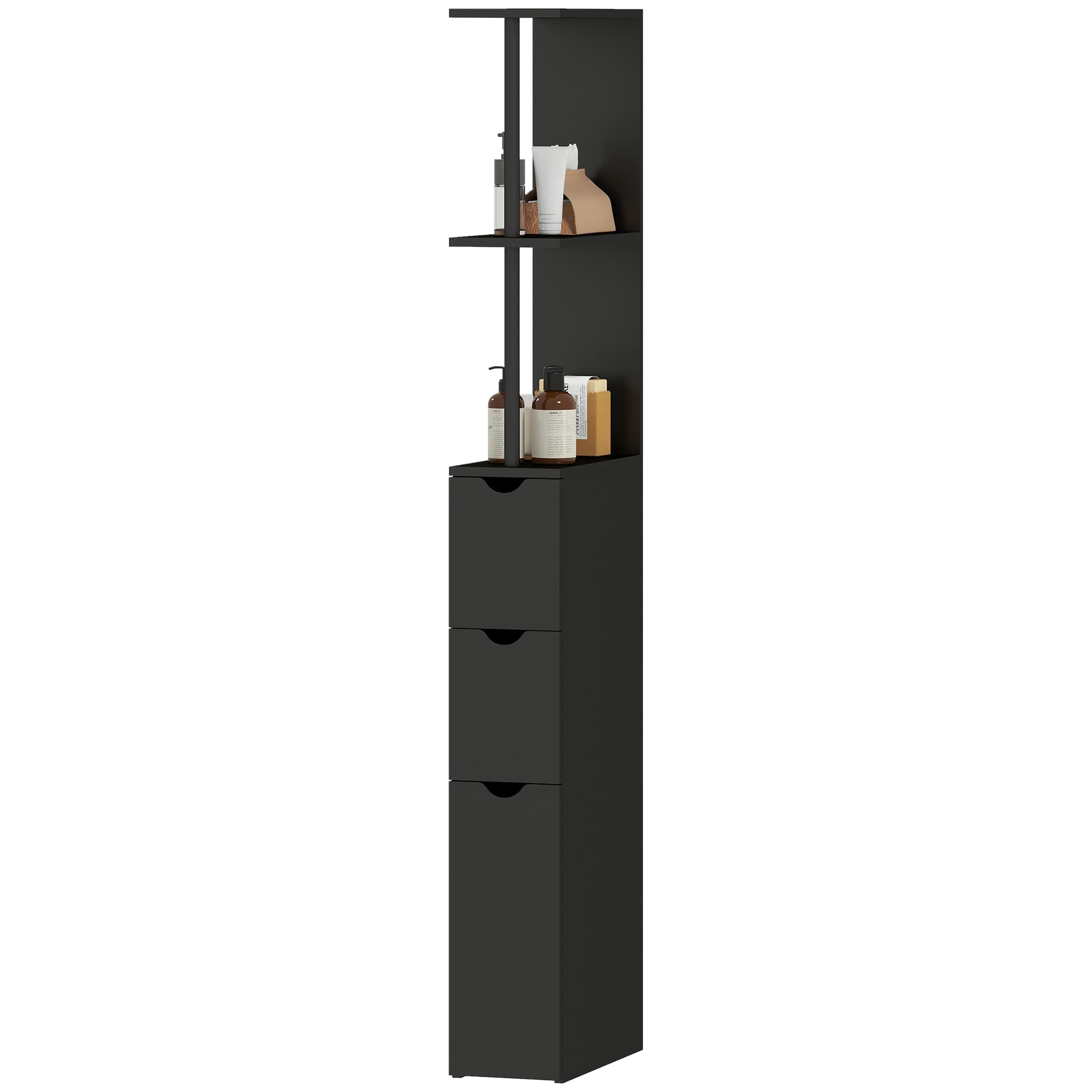 HOMCOM Meuble colonne salle de bain armoire de salle de bain avec tiroirs étagères ouvertes placard 15 x 33 x 136 cm noir