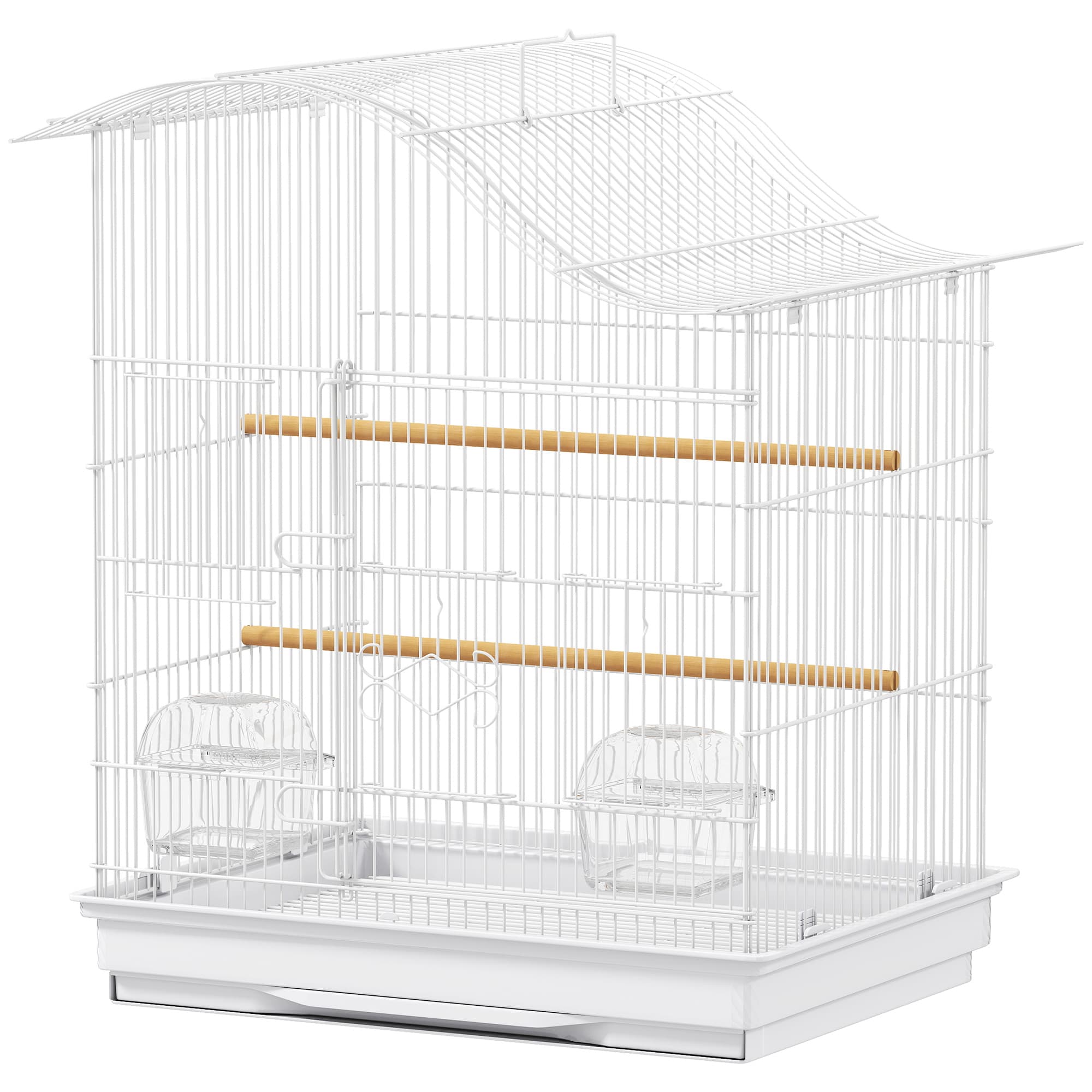 PawHut Cage à oiseau volière avec 4 portes, 2 perchoirs, plateau coulissant, pour inséparables perruches 4,7,5x36x54,5cm, blanc