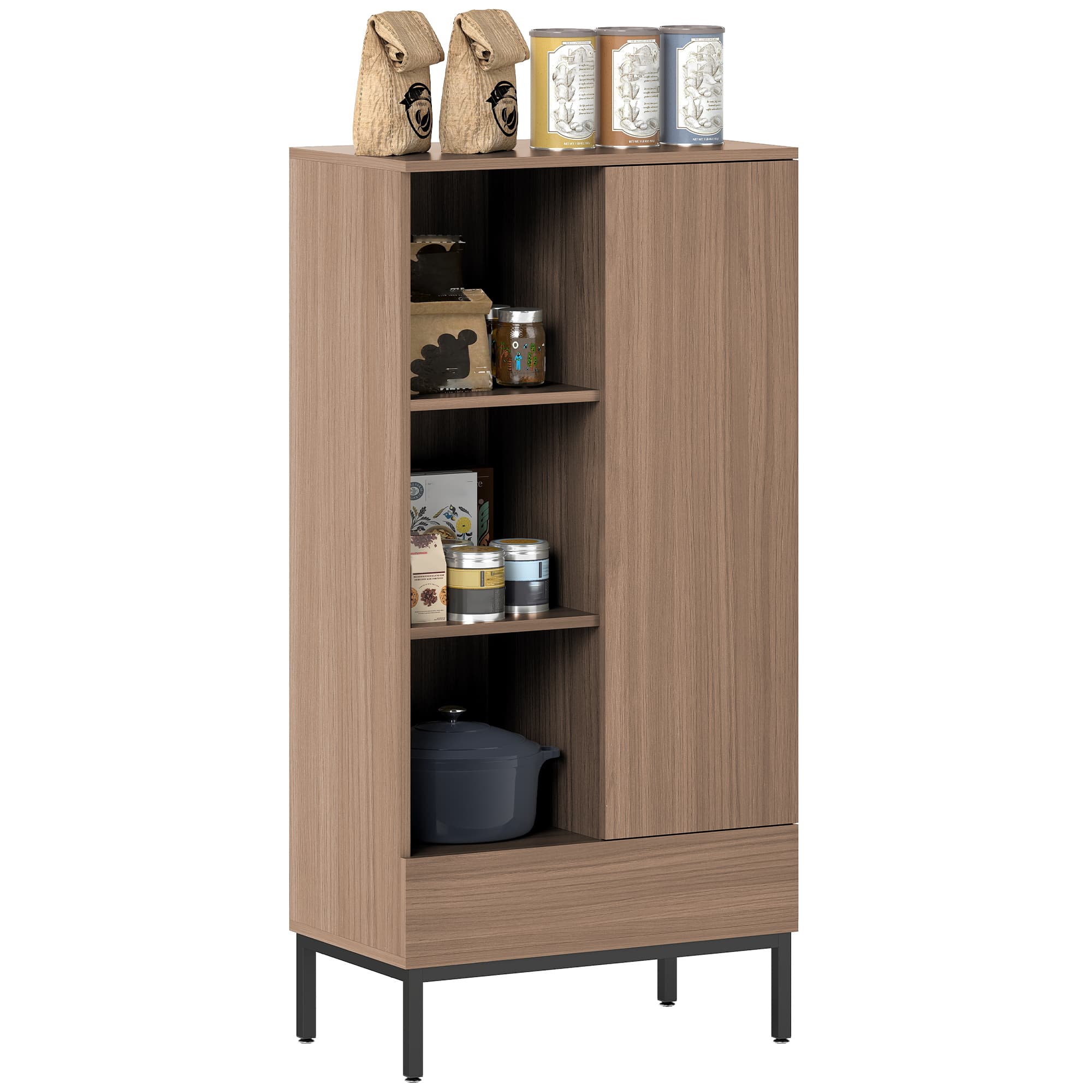 HOMCOM Buffet meuble de rangement avec placard à portes, tiroir, 3 compartiments ouverts et étagères réglables, marron