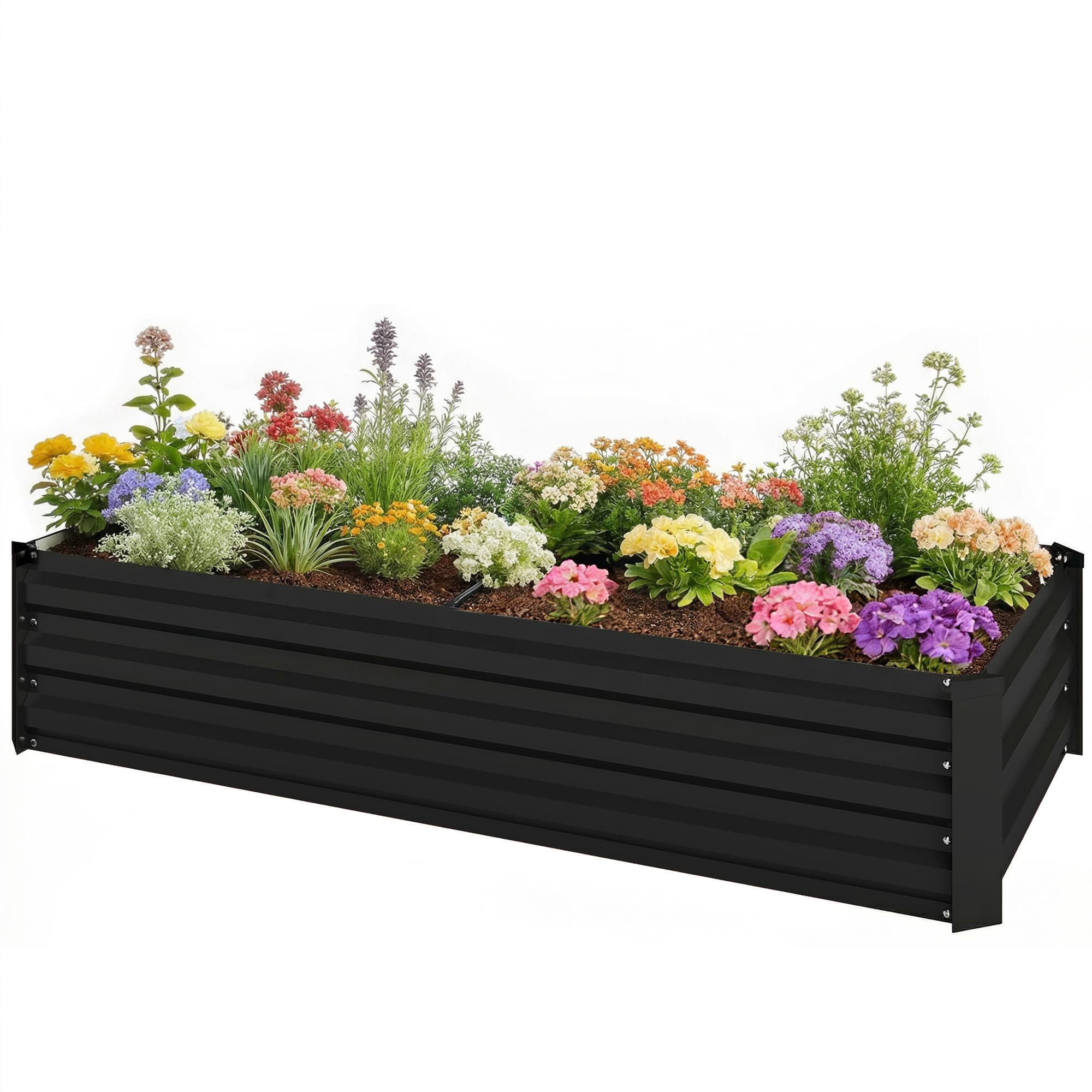 Outsunny Jardinière rectangulaire potager de jardin en acier galvanisé bordure de sécurité et fond ouvert 150x70x30cm gris foncé