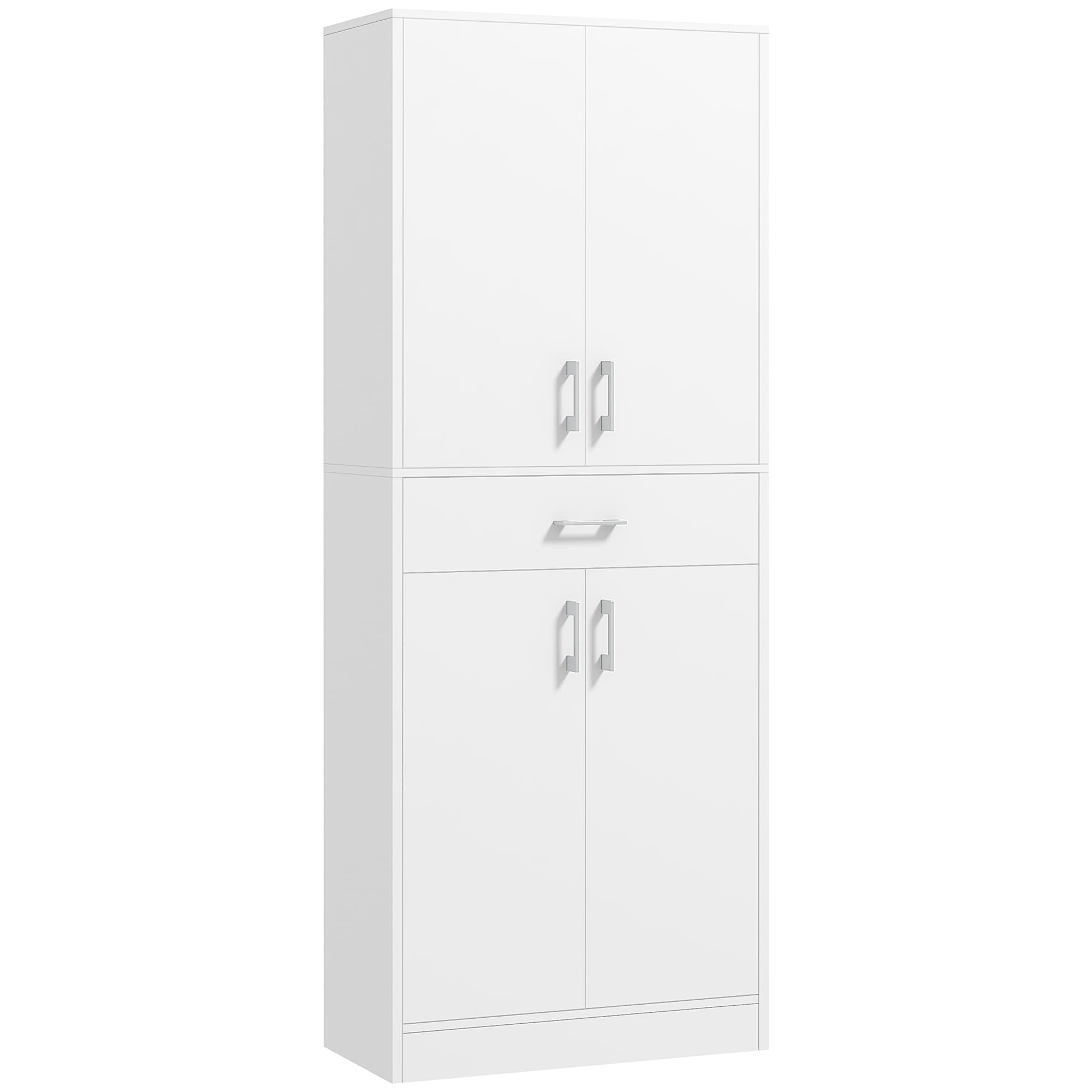 HOMCOM Buffet haut armoire de cuisine 4 portes 2 placards et 1 tiroir central hauteur 180 cm avec 2 étagères réglables blanc