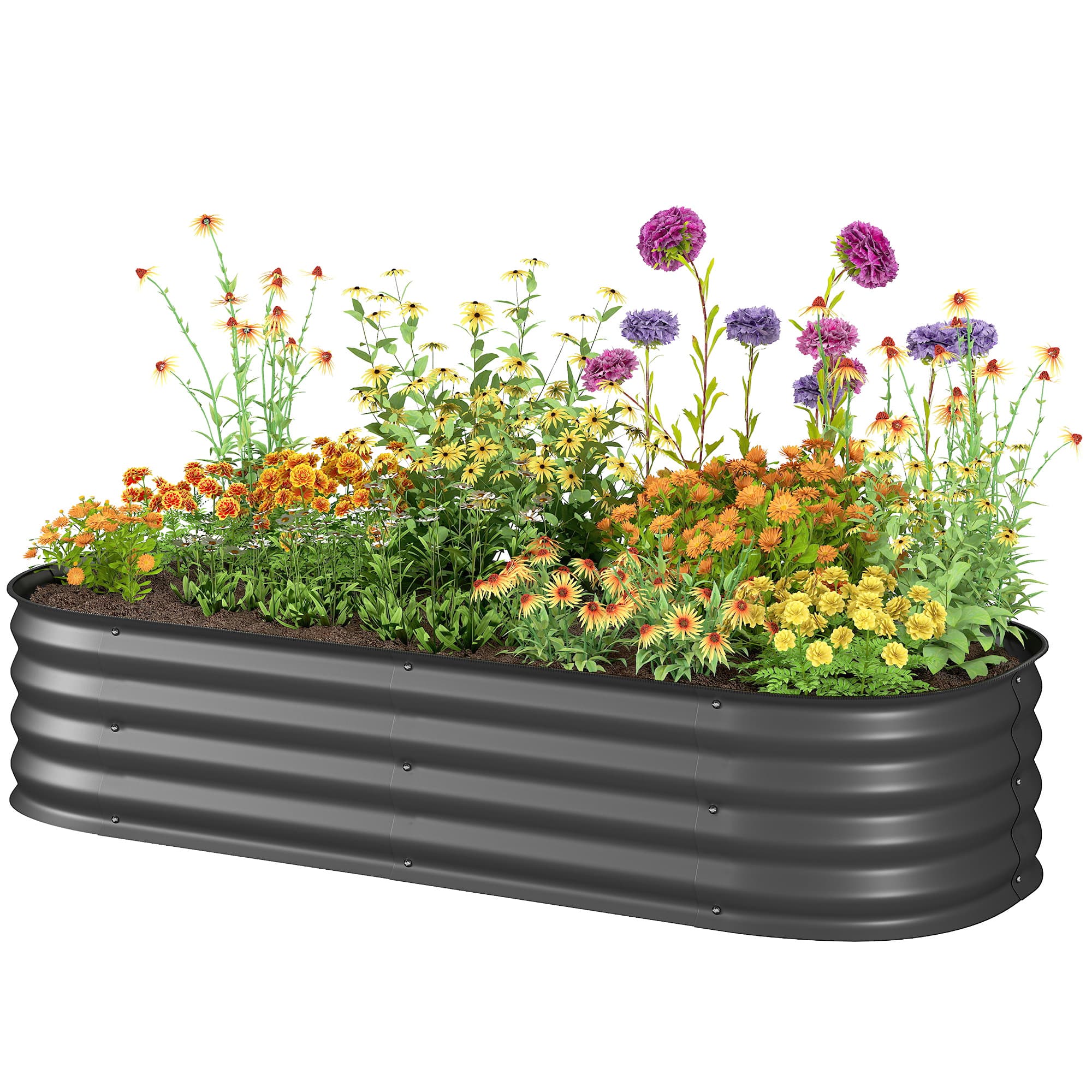 Outsunny Jardinière carré potager de jardin en acier galvanisé modulable pour légumes plantes fleurs, 150 x 62 x 30 cm gris foncé