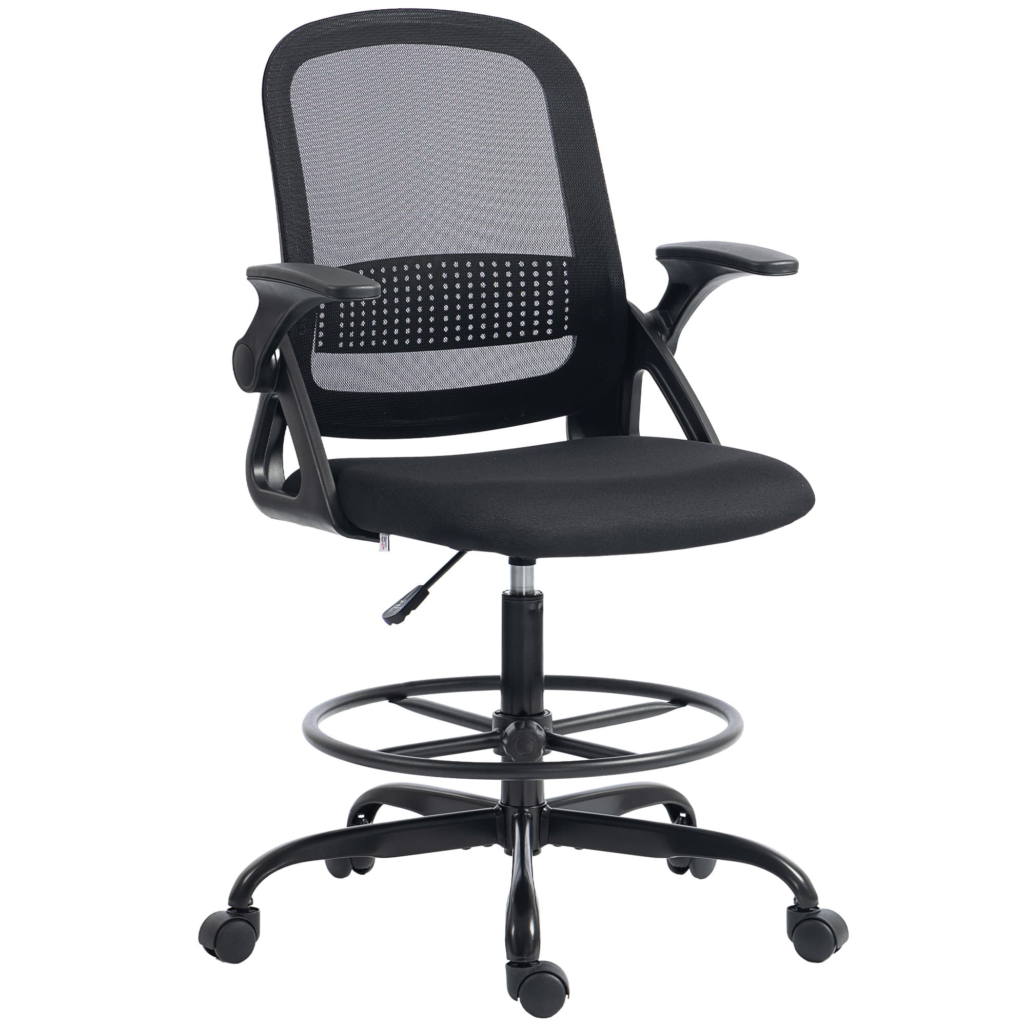 HOMCOM Chaise de bureau en maille, chaise d'ordinateur avec accoudoirs rabattables, hauteur réglable, repose-pieds, noir