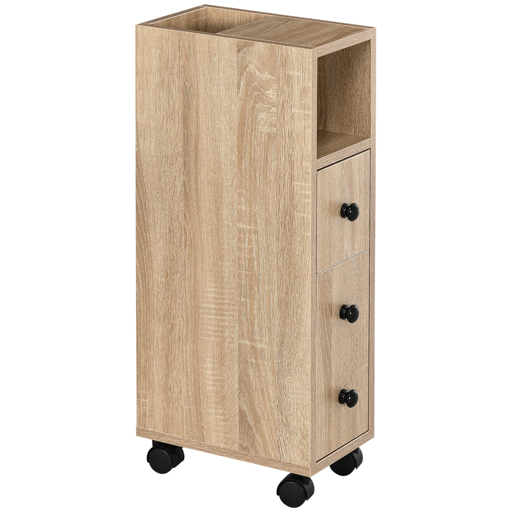 kleankin HOMCOM Meuble bas colonne rangement salle de bain à roulettes chêne dim. 18L x 30l x 68,5H cm