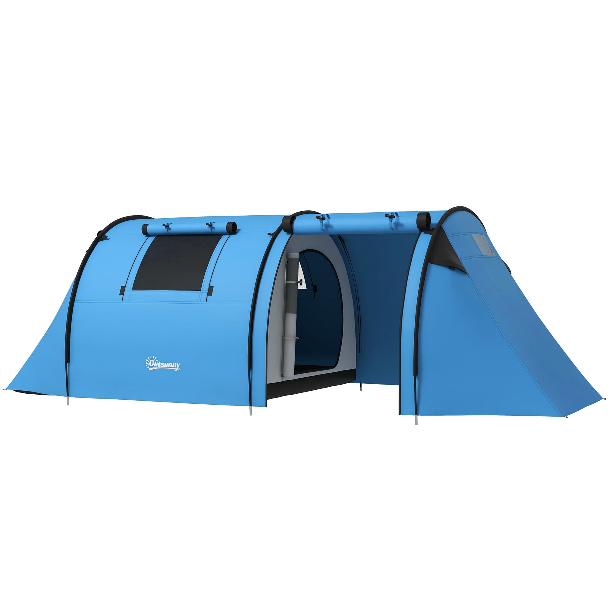 Outsunny Tente de camping pour 3-4 personnes, stable et imperméable, tente familiale avec chambre et séjour, colonne d'eau 3000 mm, Bleu ciel