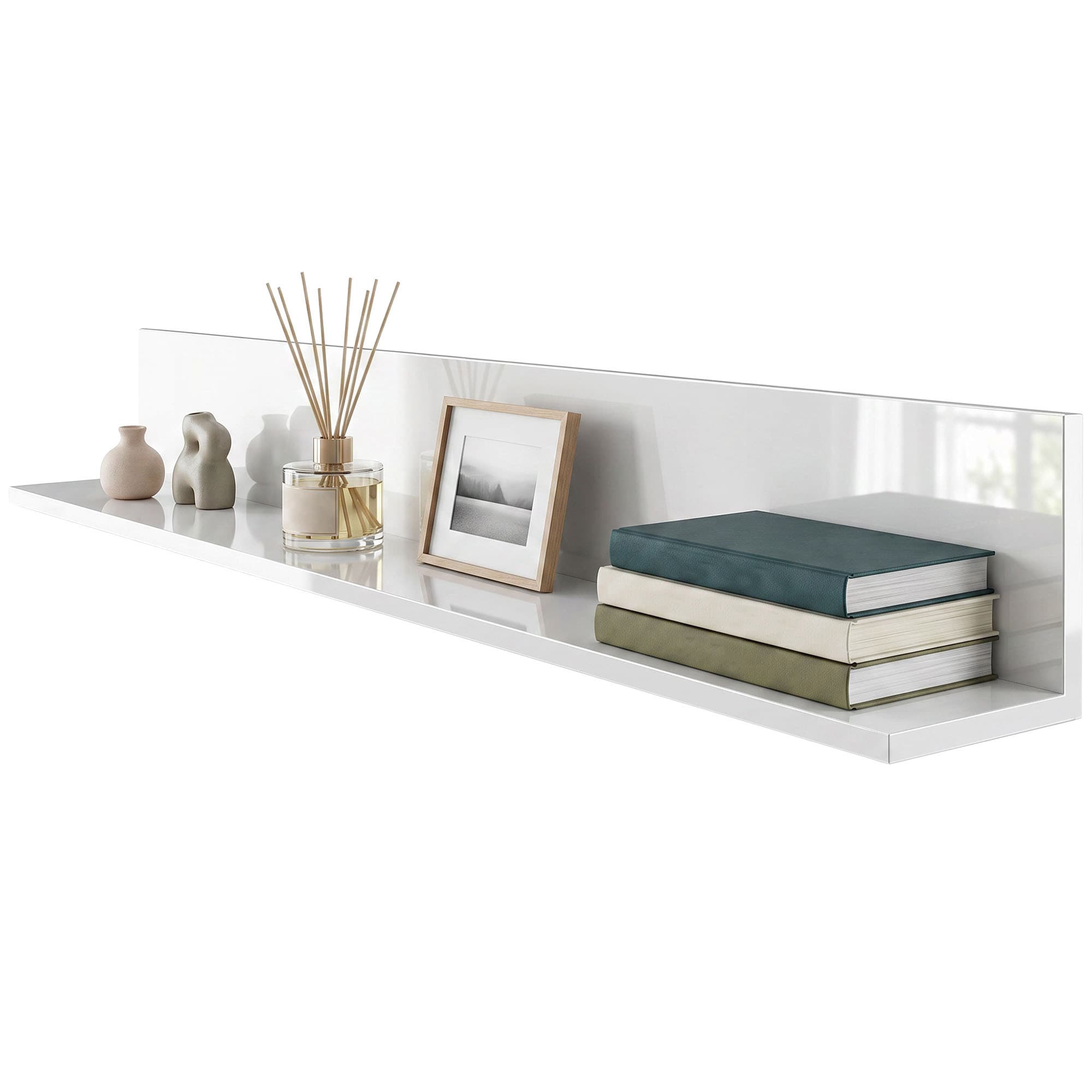 HOMCOM Étagère murale pour salon et chambre, épaisseur 1,5 cm, en bois finition laquée, Blanc