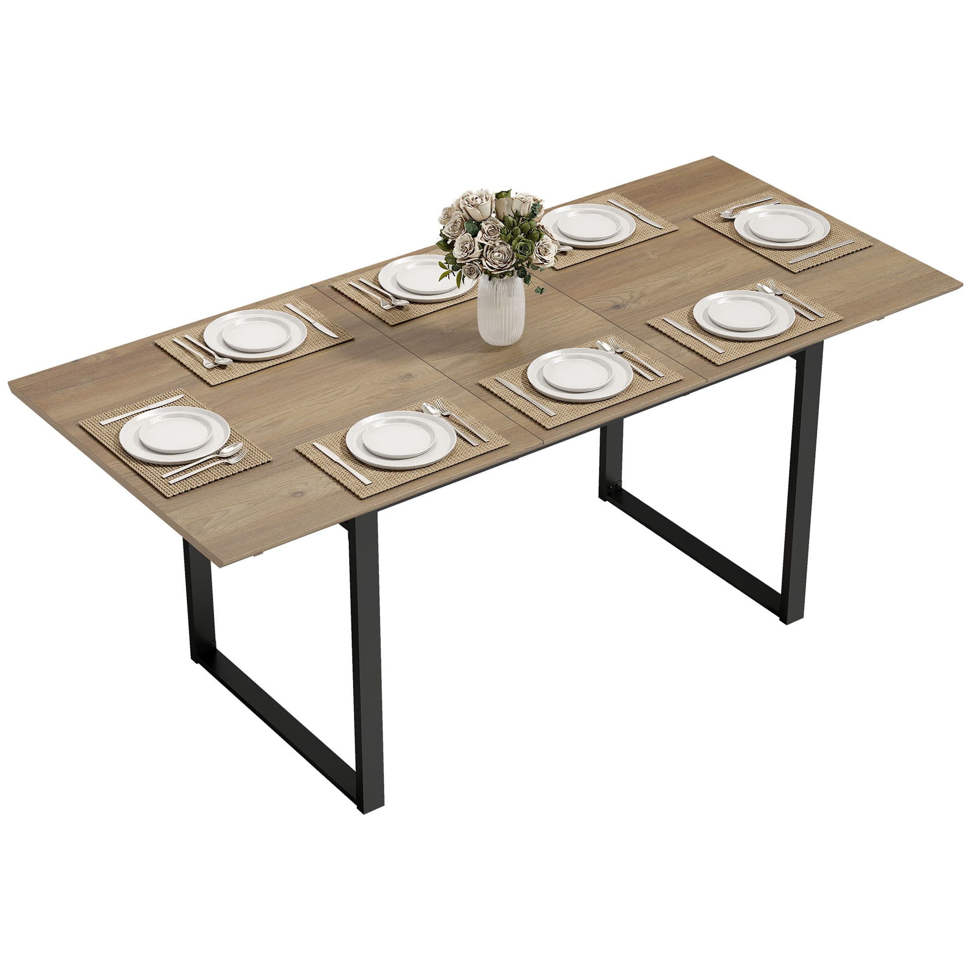 HOMCOM Table à manger extensible rectangle pour 6 à 8 personnes, table de cuisine avec rallonge 140-180 cm, effet bois naturel