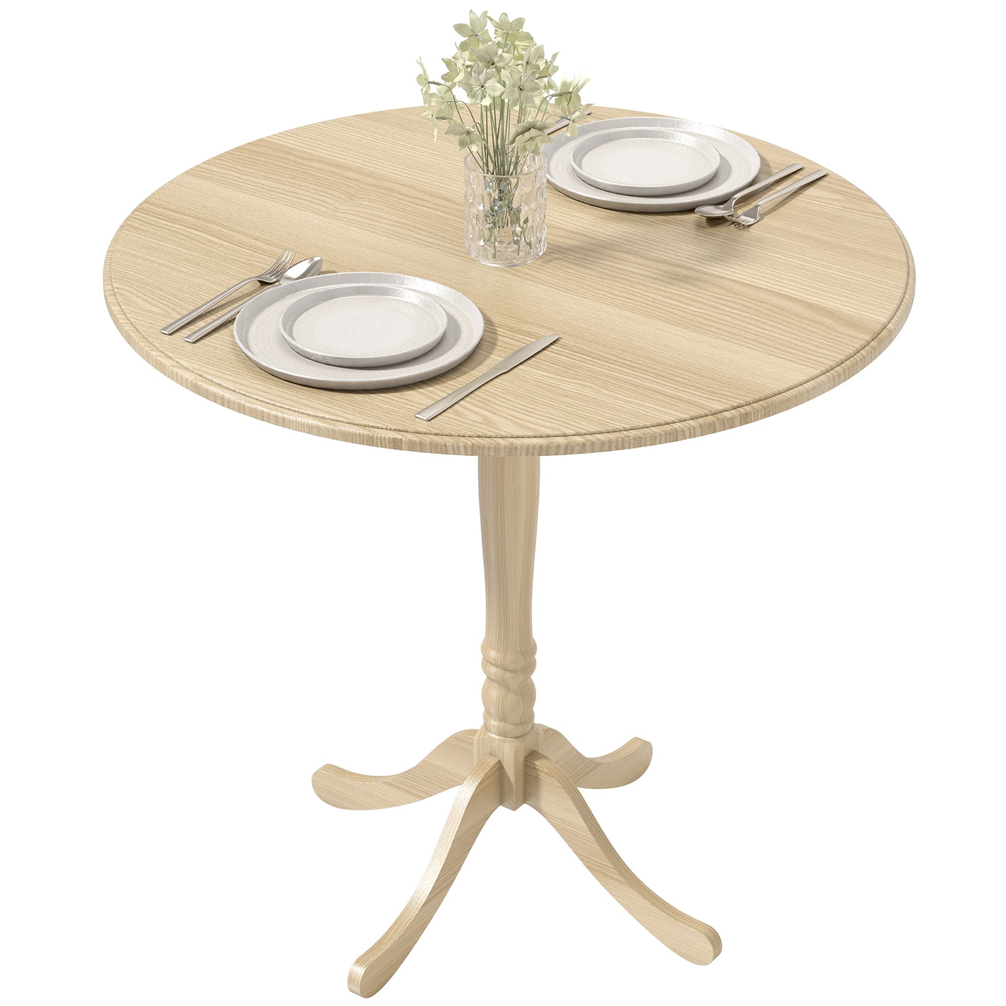 HOMCOM Table à manger ronde pour 4 personnes Ø 80 cm, table de cuisine, piétement en acier, style moderne, bois naturel