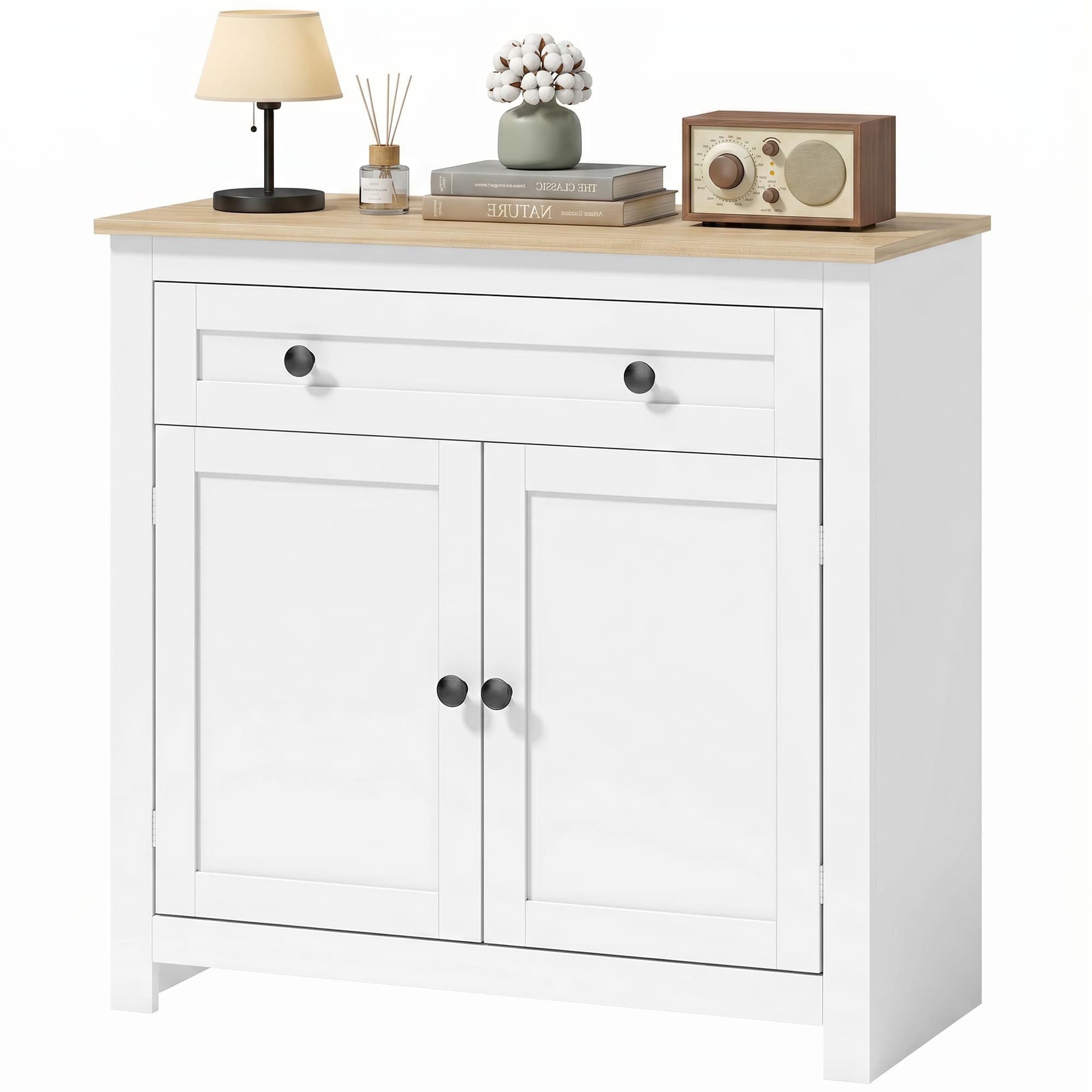 HOMCOM Buffet meuble de cuisine avec tiroir, portes doubles, étagère réglable, pour salon, 78,5 x 35 x 80 cm Blanc