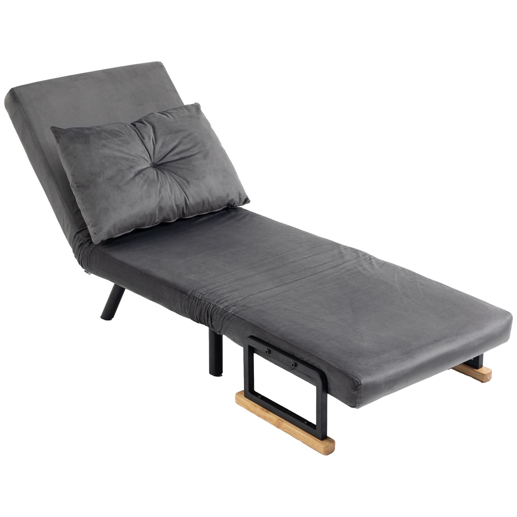 HOMCOM Fauteuil convertible 1 place fauteuil-lit chauffeuse 3 en 1 dossier réglable oreiller tissu velours 63x73x81cm gris