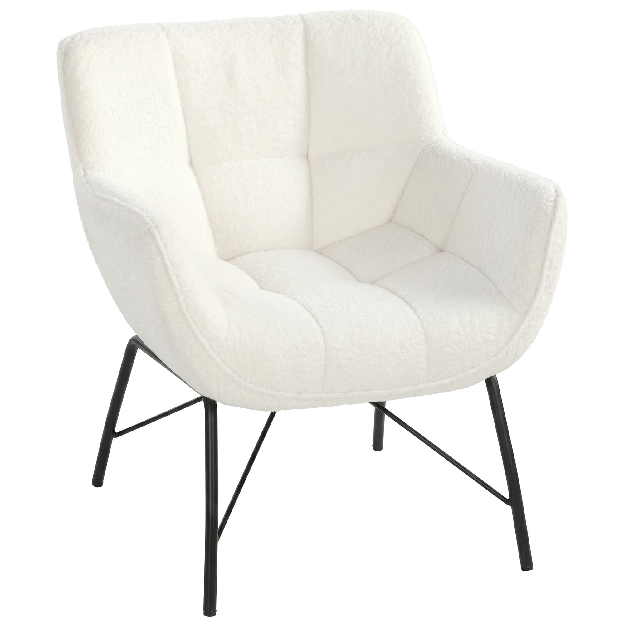 HOMCOM Fauteuil d'appoint moderne, fauteuil Sherpa-Fleece avec dossier incurvé, accoudoirs intégrés, pieds métalliques, Blanc crème