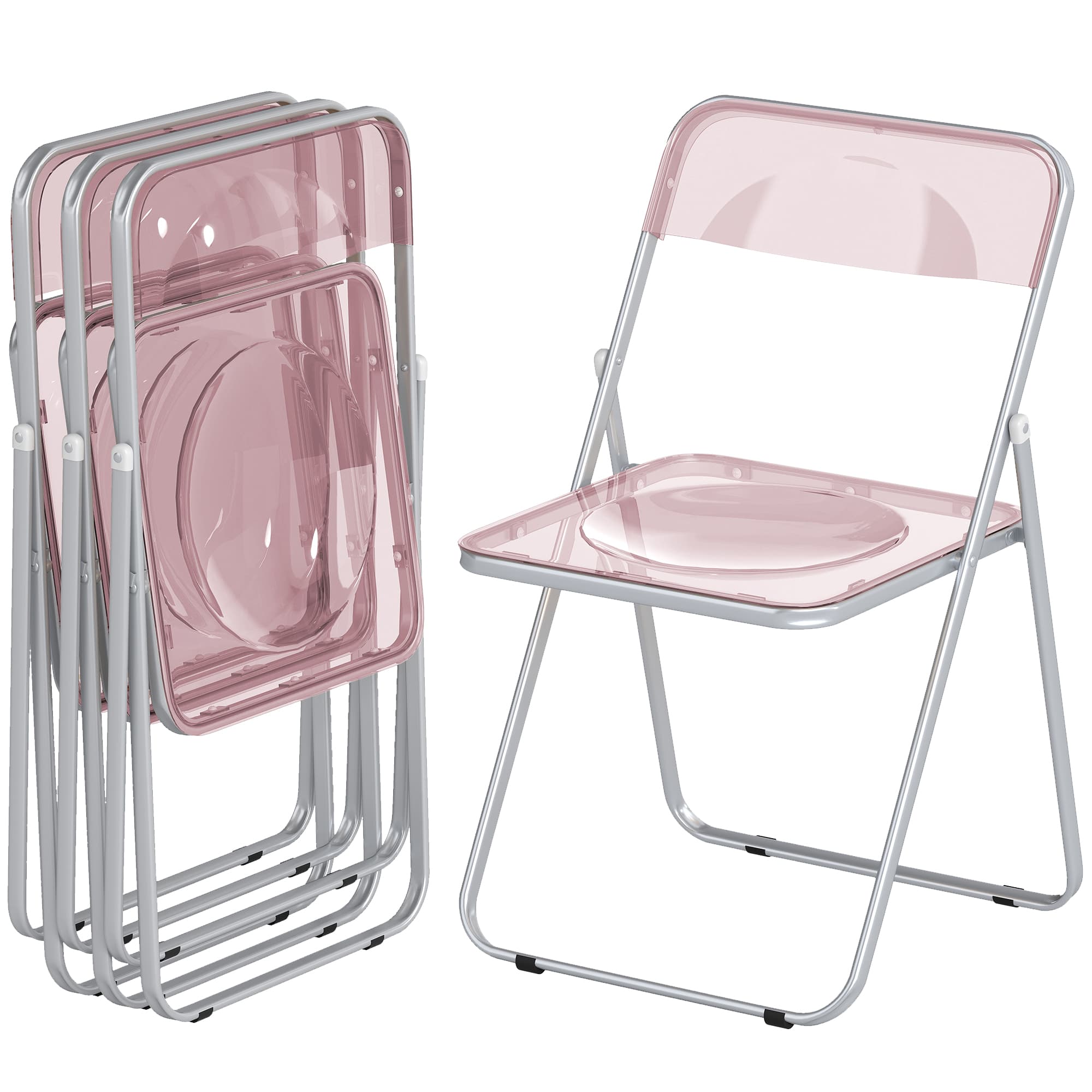 HOMCOM Lot de 4 chaises pliantes en acrylique, chaises transparentes, Rose