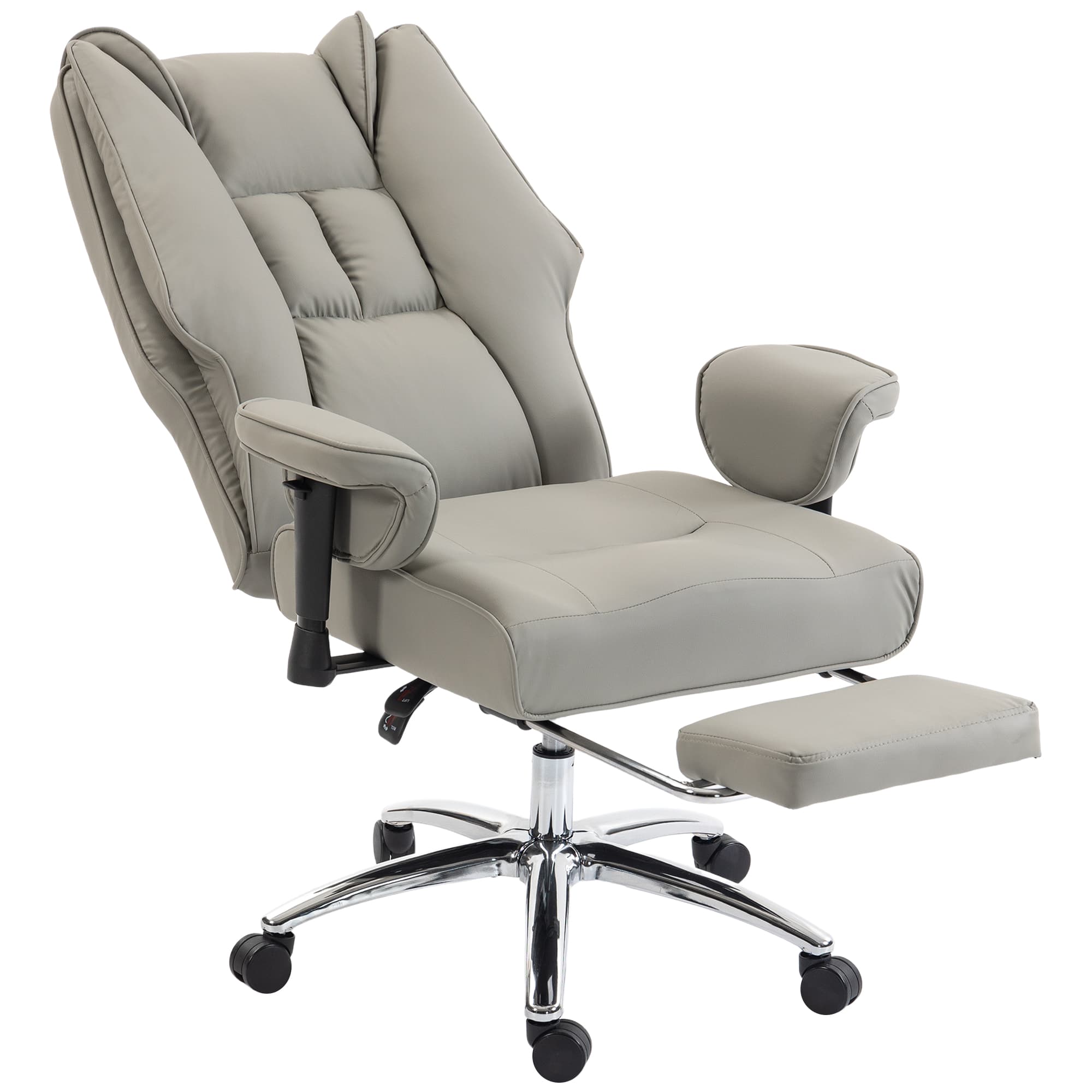 HOMCOM Chaise de Bureau Ergonomique Inclinable avec Repose-pieds, Dossier Haut, Hauteur Réglable, Gris Clair