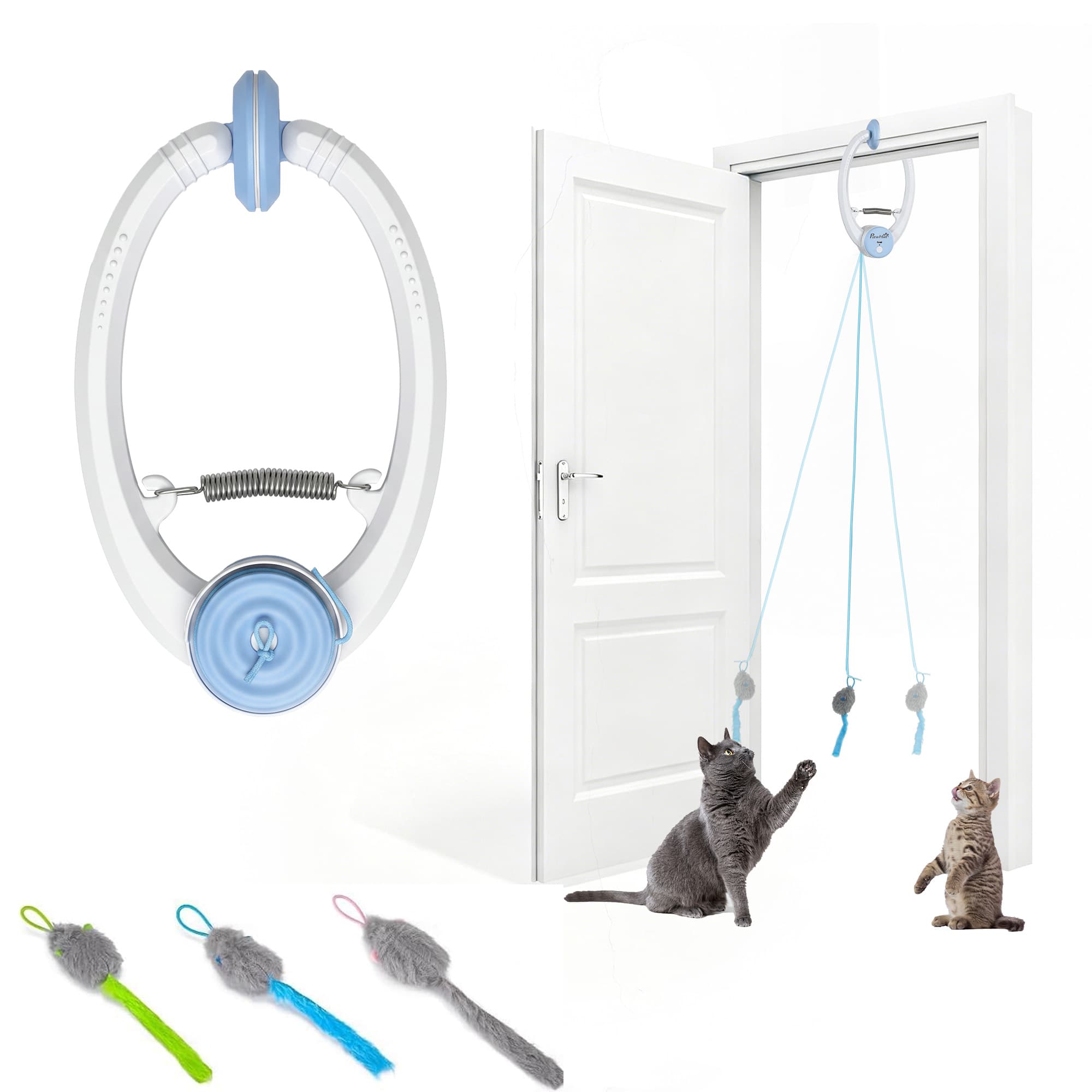 PawHut Jouet interactif pour chat USB rechargeable souris sautante suspendue à la porte pour chats, 24,1 x 13,8 x 6,6 cm Blanc