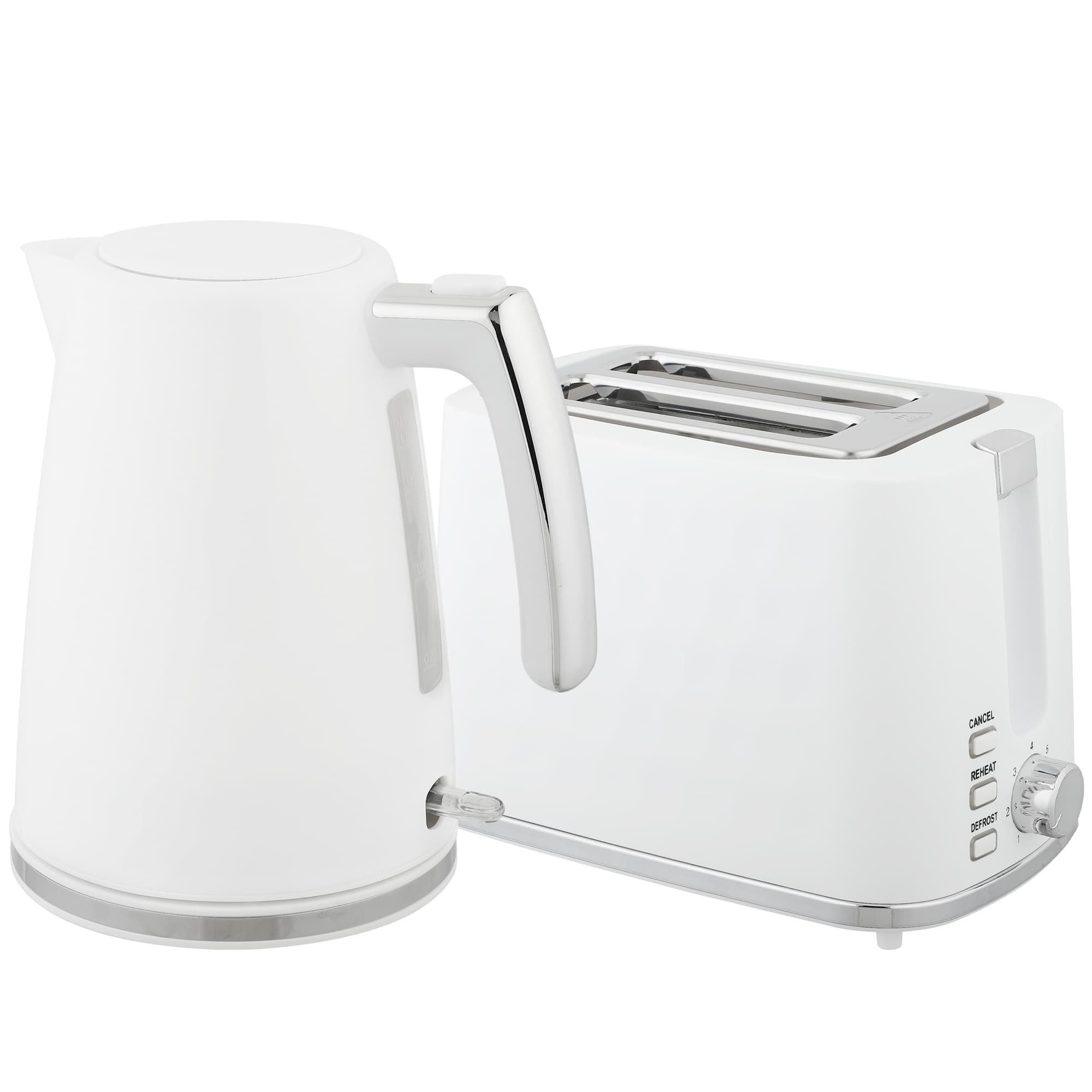 HOMCOM Ensemble bouilloire et grille-pain, bouilloire en acier 1,7 L et 2200 W et grille-pain à 2 tranches, blanc