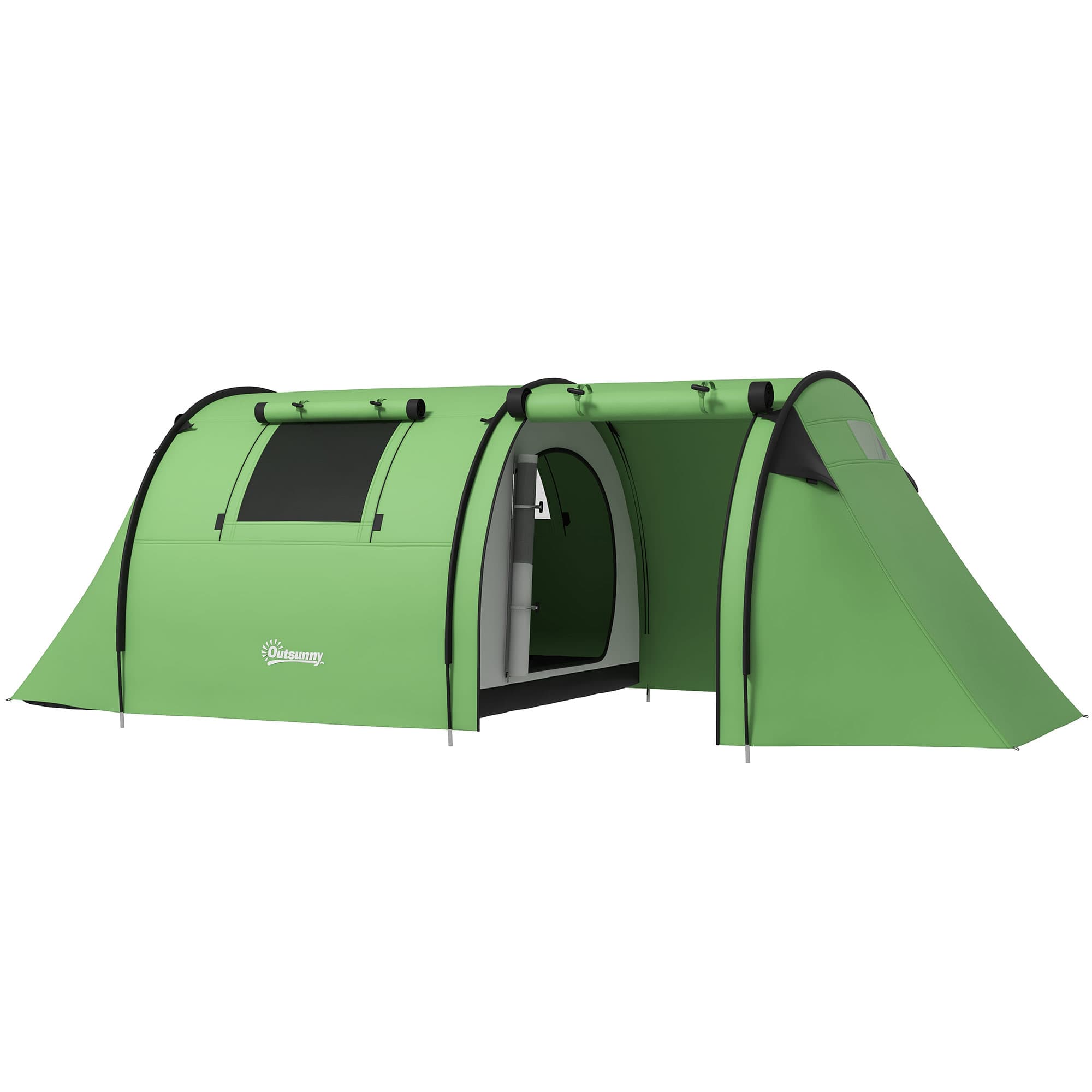 Outsunny Tente de camping pour 3-4 personnes stable et imperméable, tente familiale avec chambre et séjour, colonne d'eau 3000 mm, Vert foncé