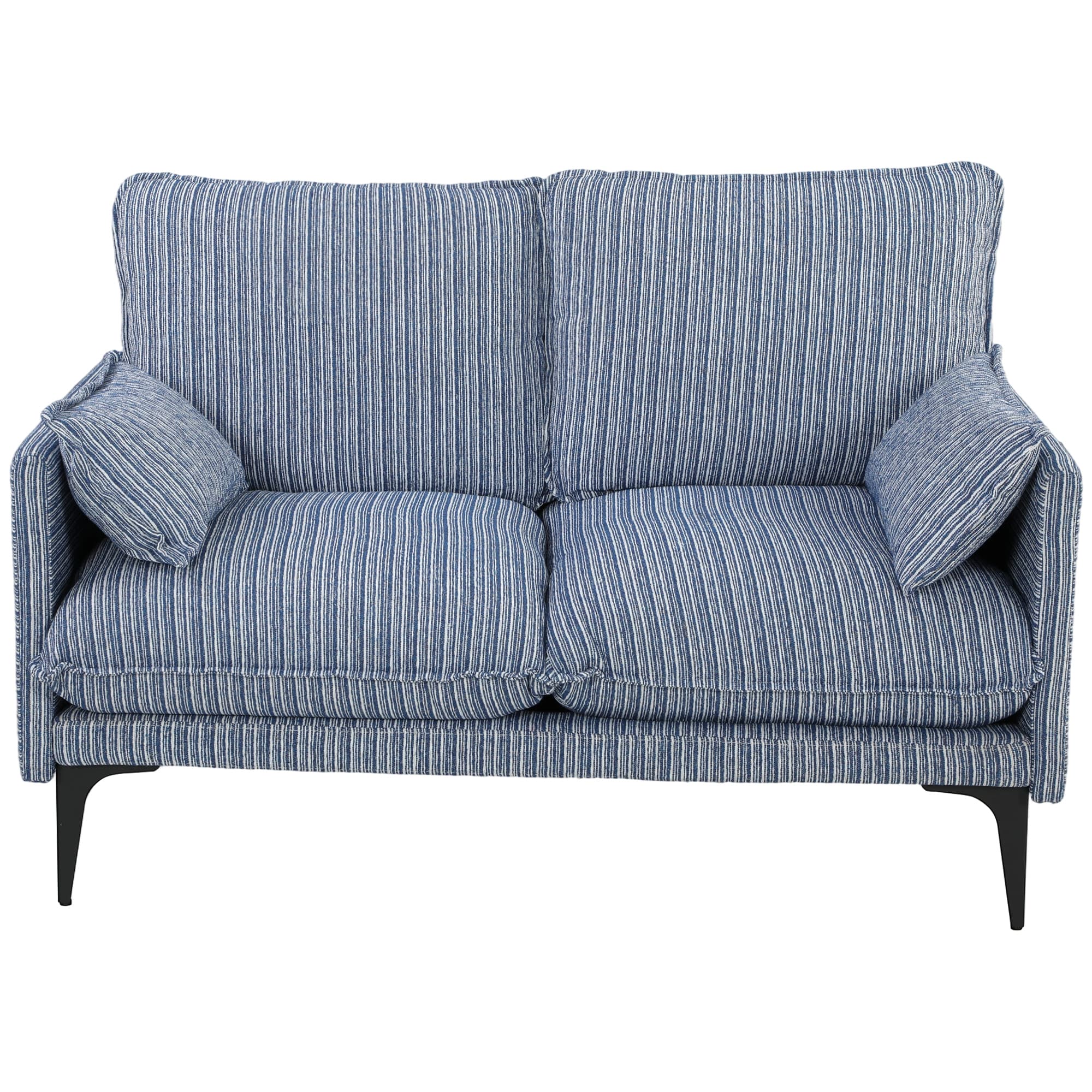 HOMCOM Canapé 2 places en tissu effet lin respirant avec rembourrage épais, 2 coussins, accoudoirs, pour salon, Bleu