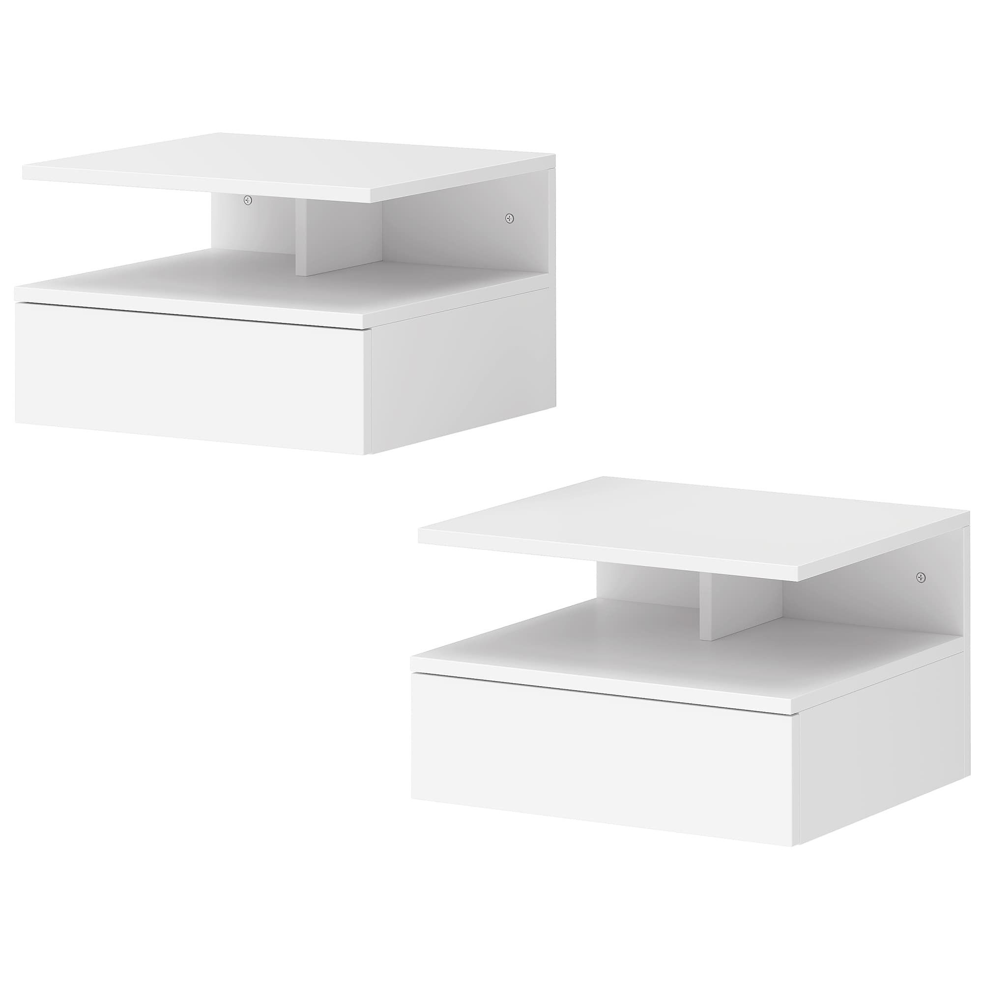 HOMCOM Lot de 2 tables de chevet murales, tables de nuit suspendues avec tiroir, étagère ouverte, 35x32x22,5cm, blanc