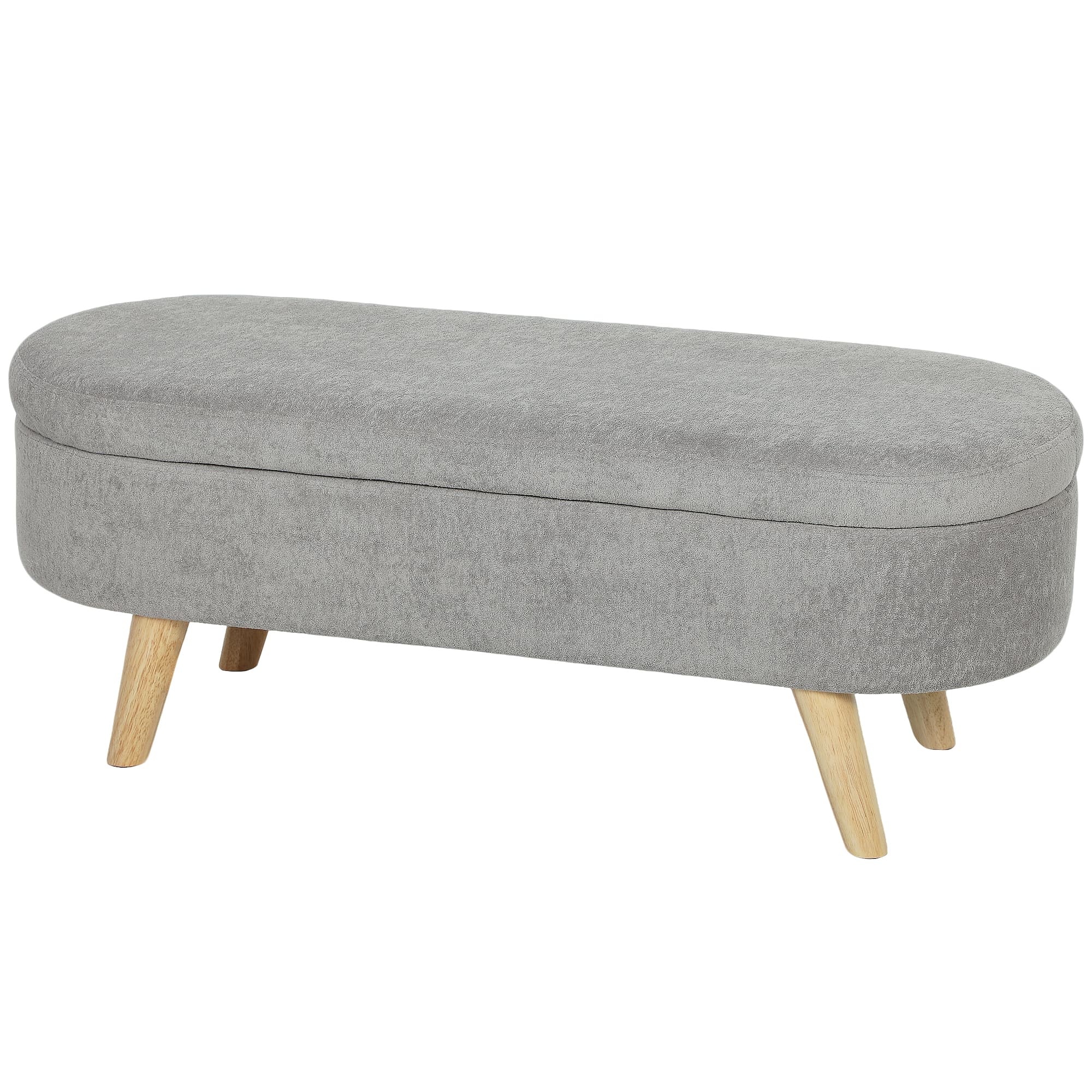 HOMCOM Banc banquette bout de lit coffre de rangement 2 en 1 en tissu avec pieds en bois 110l x 40P x 43H cm gris clair