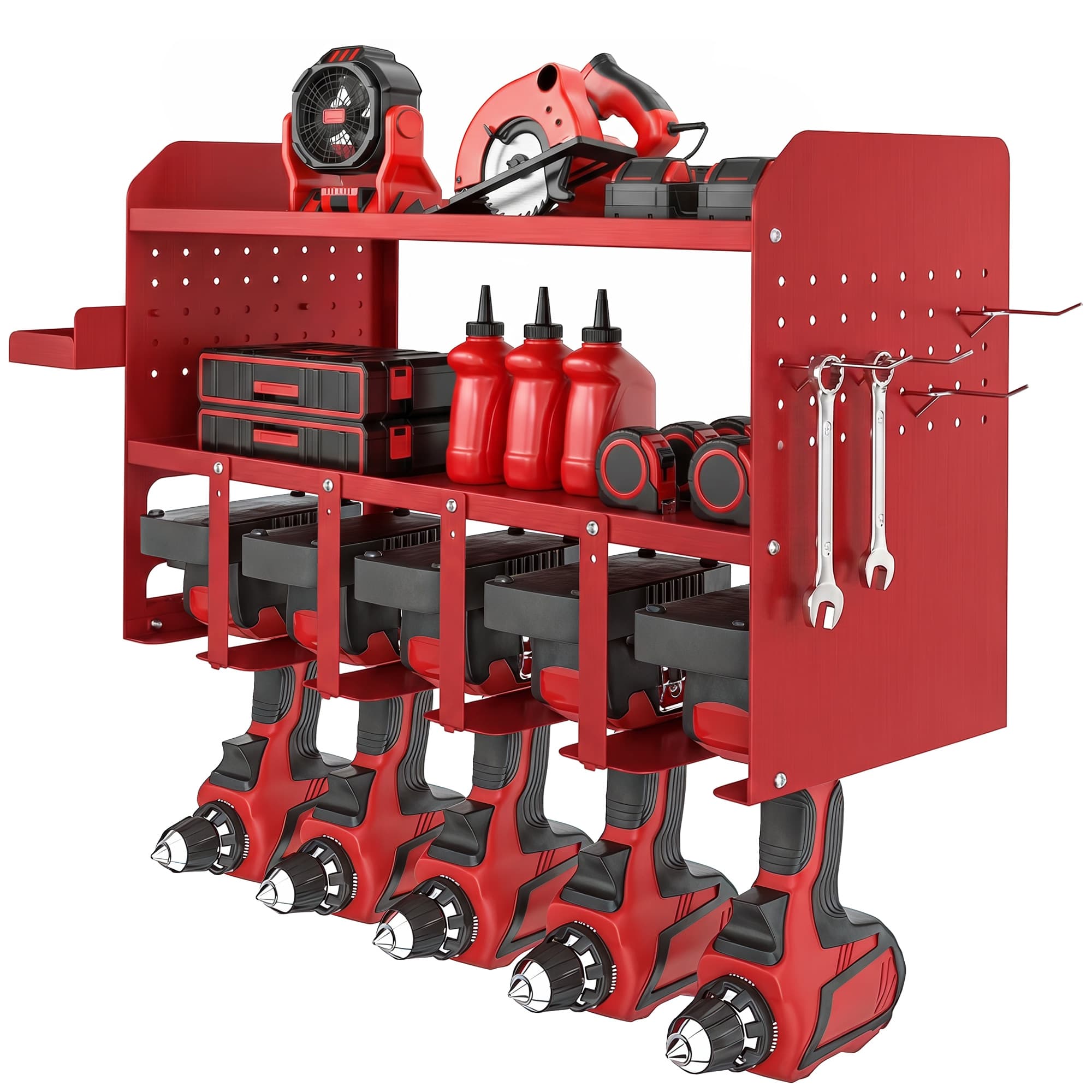 Outsunny Organisateur d'outils de jardin Étagère murale de rangement 2 niveaux pour garage avec bac et crochets