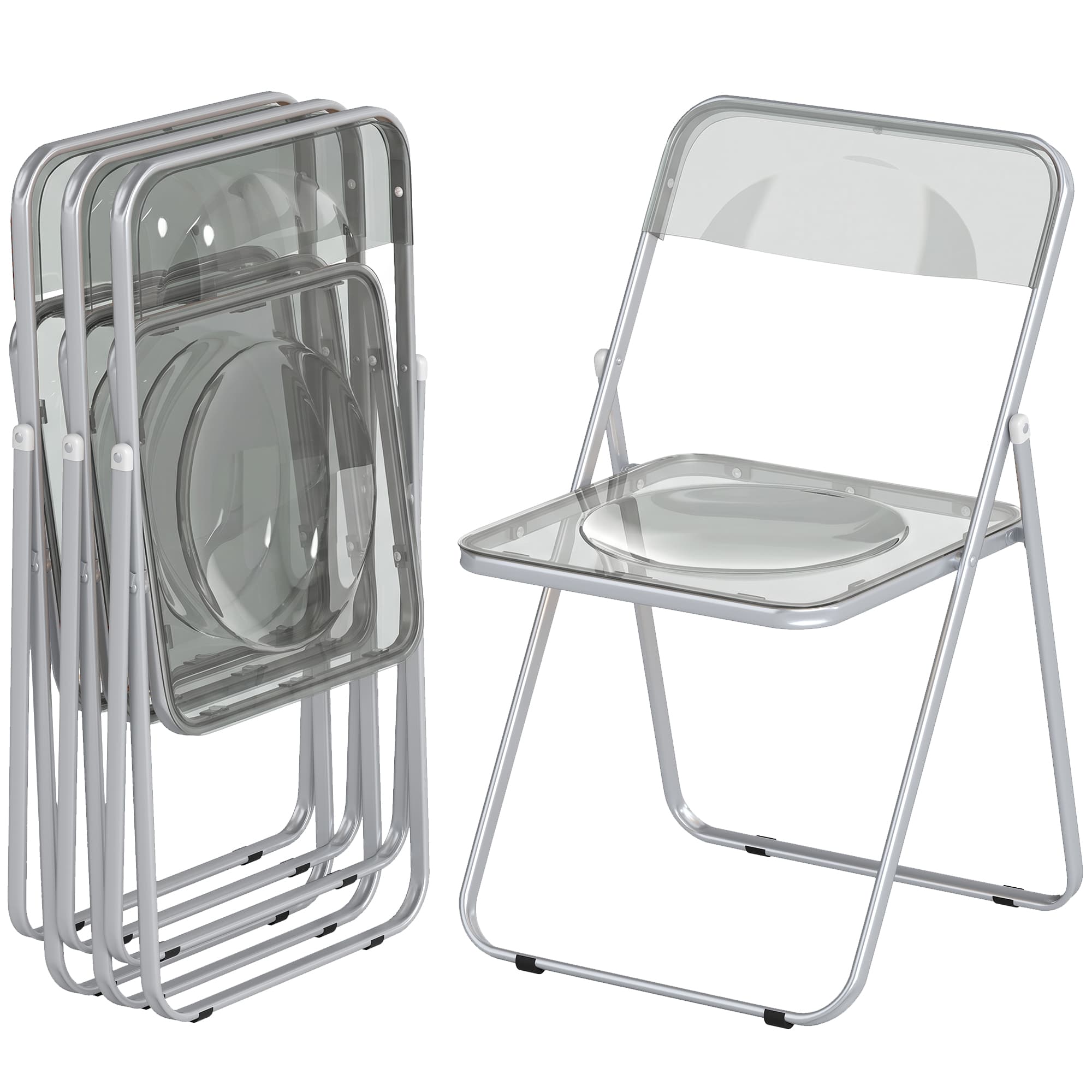HOMCOM Set de 4 Chaises Pliantes en Acrylique, Transparentes, Gris
