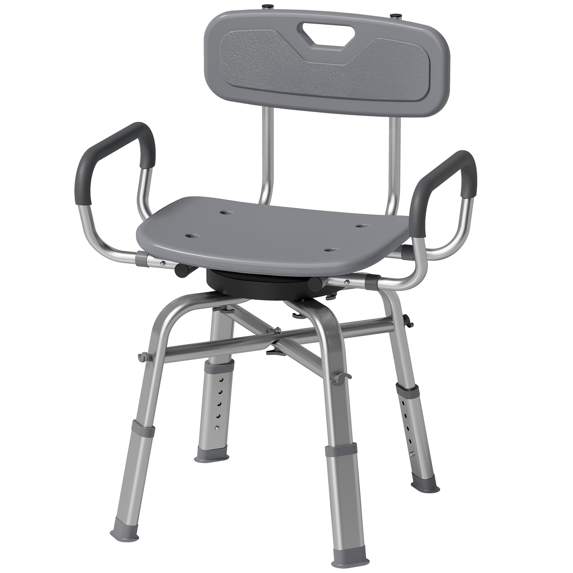 HOMCOM Chaise de douche pivotante à hauteur réglable avec accoudoirs, dossier, capacité 150 kg, Gris