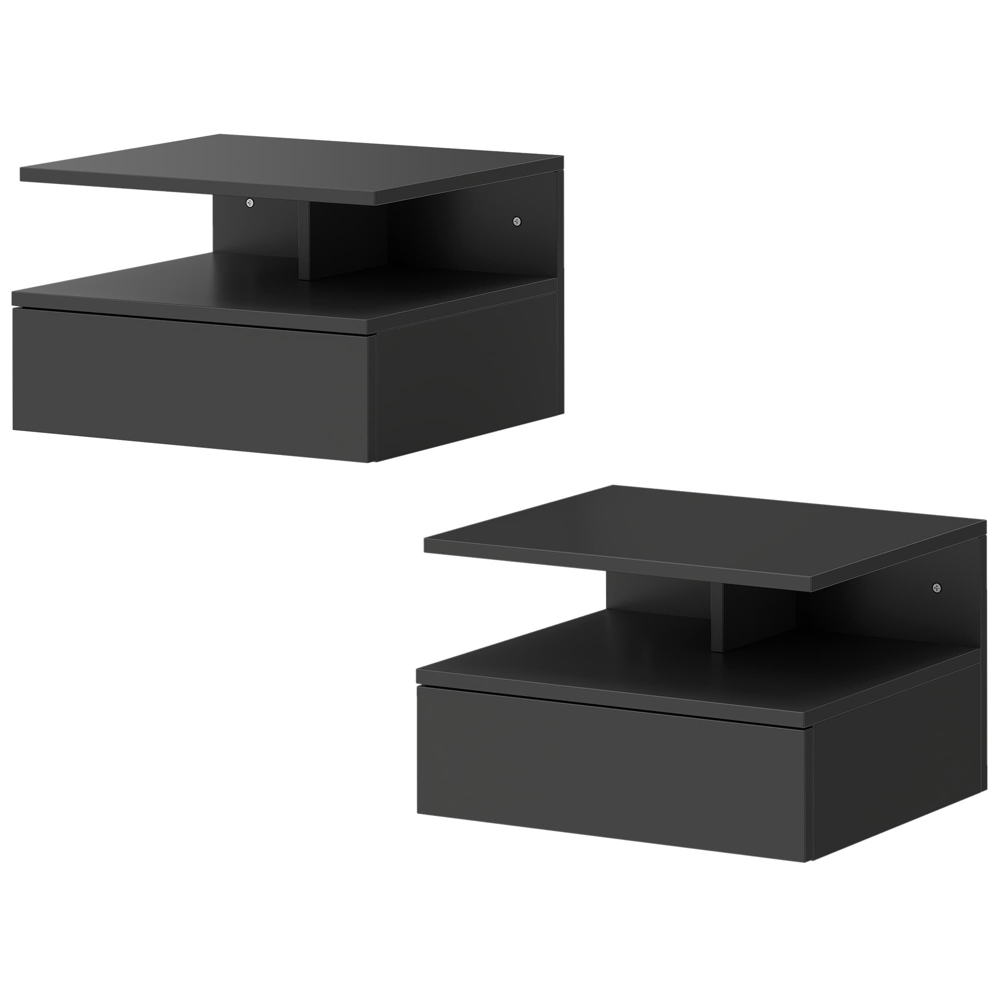 HOMCOM Lot de 2 tables de chevet murales, tables de nuit suspendues avec tiroir, étagère ouverte, 35x32x22,5cm, noir