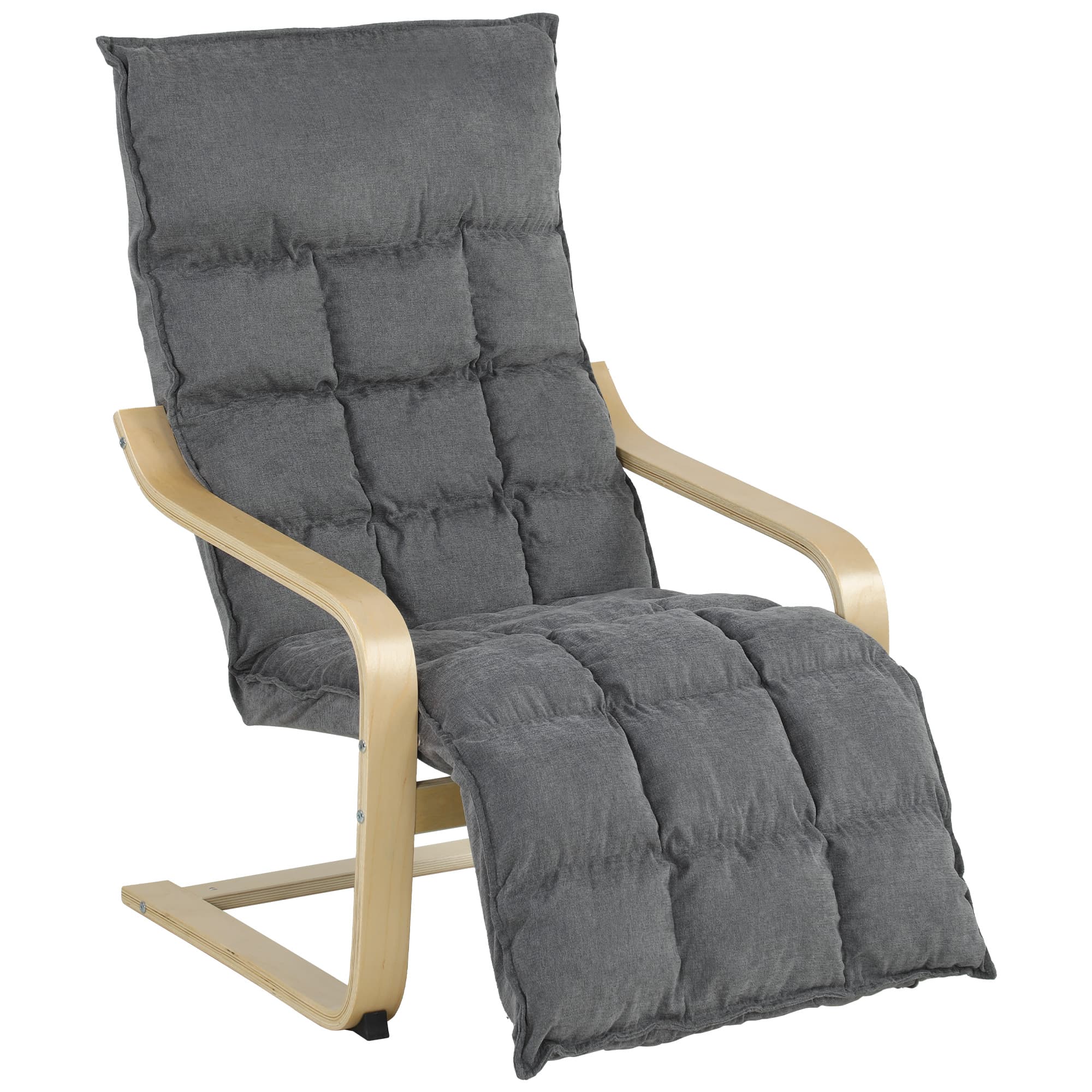 HOMCOM Fauteuil de salon rembourré en lin avec repose-pieds et balancement doux Dossier haut Assise large Gris