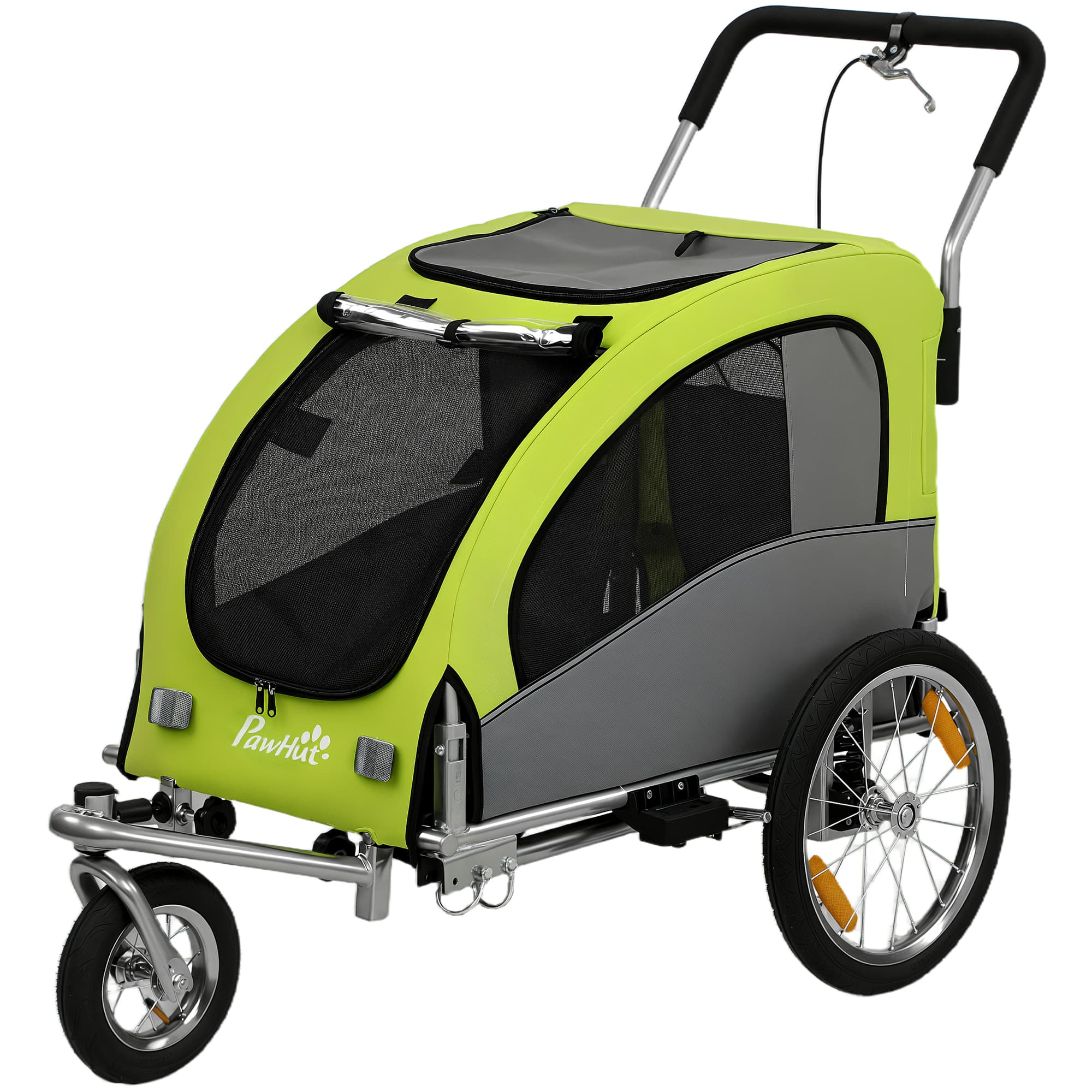 PawHut Remorque de vélo chiens 2 en 1 Chariot chiens moyens pliable avec suspension Grandes roues Fenêtres Vert