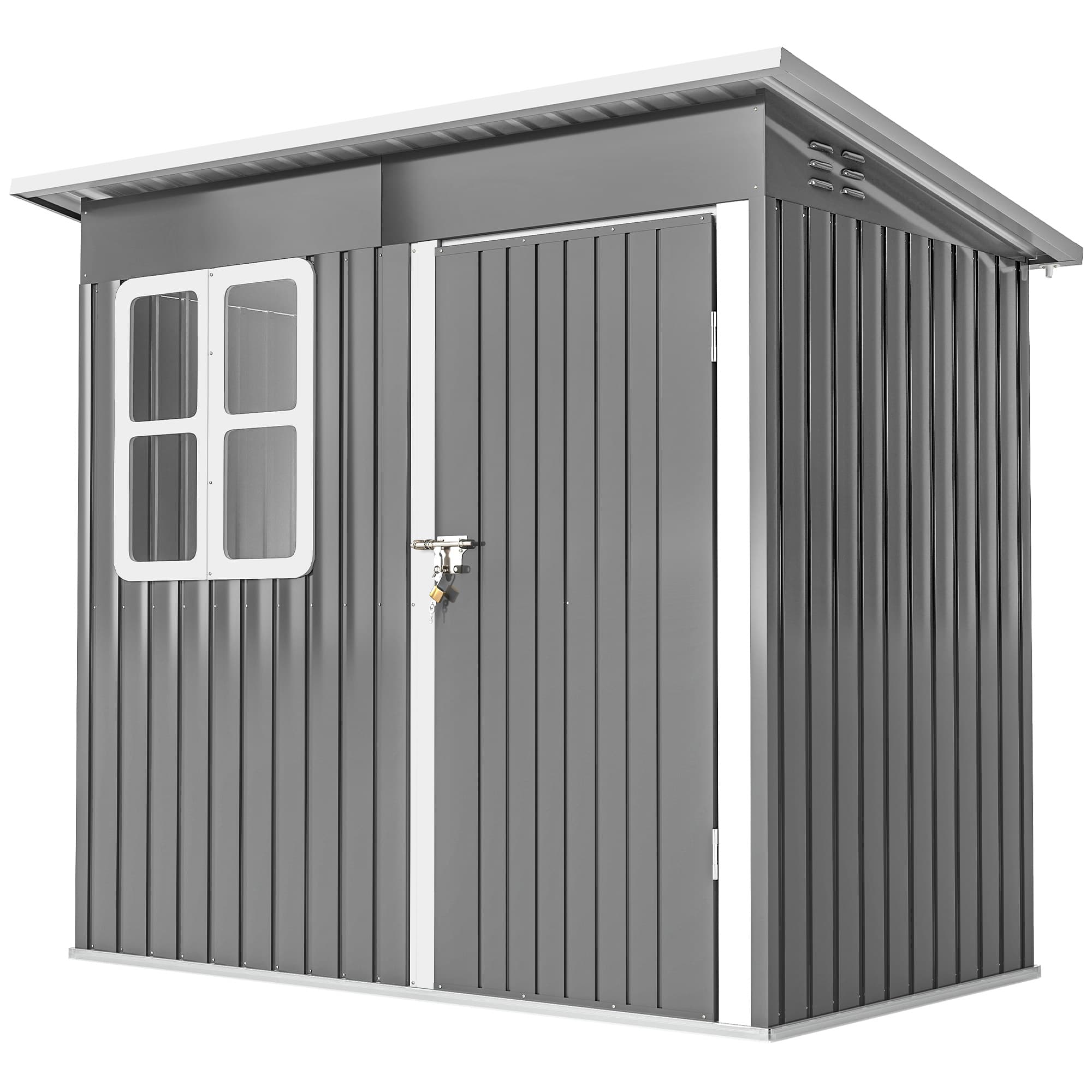 Outsunny Abri de jardin 2.55m2 en acier galvanisé, avec kit de fondation, porte verrouillable, toit incliné, gris
