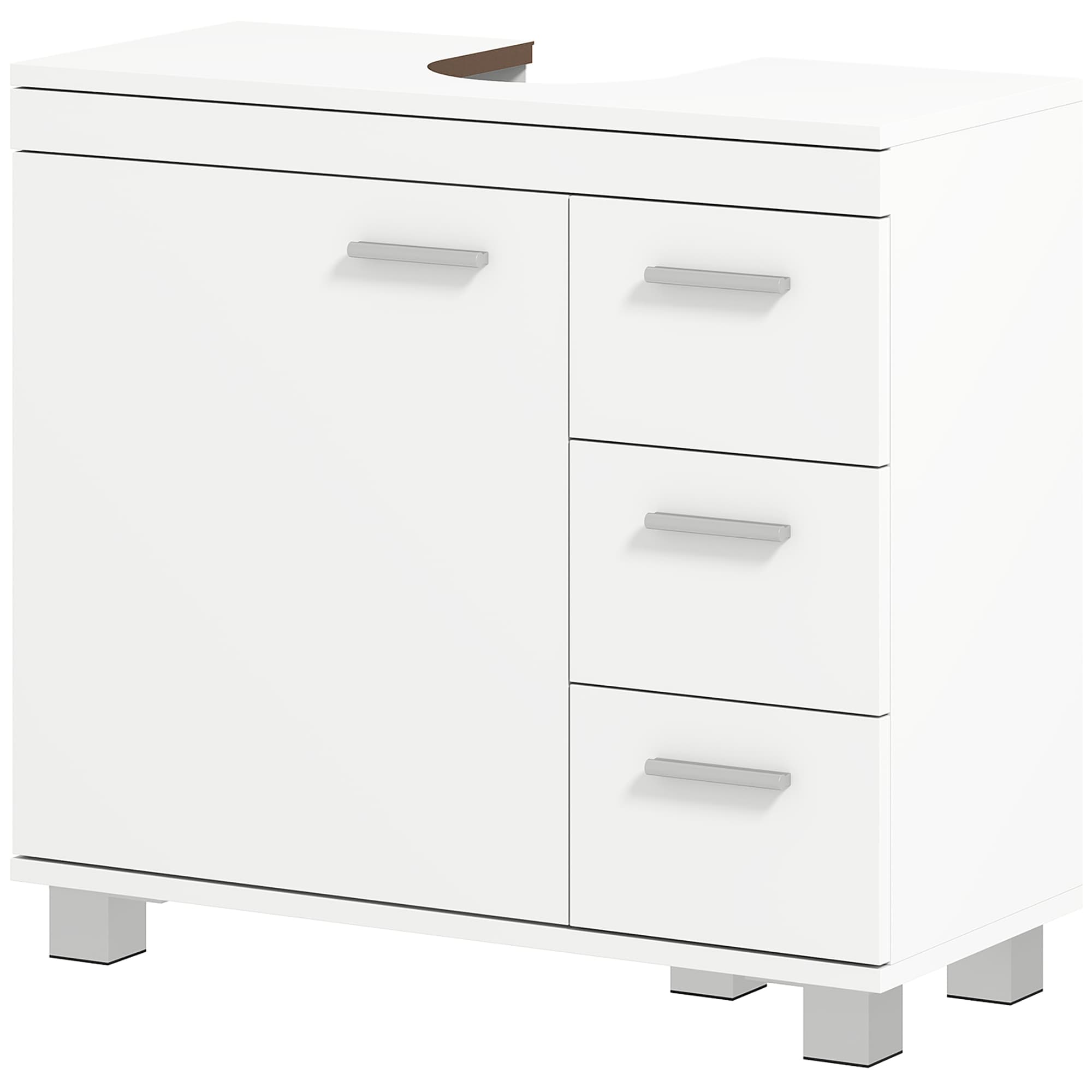 HOMCOM Meuble sous lavabo, meuble de salle de bain avec 3 tiroirs et porte à fermeture amortie, 70 x 30 x 64 cm, blanc